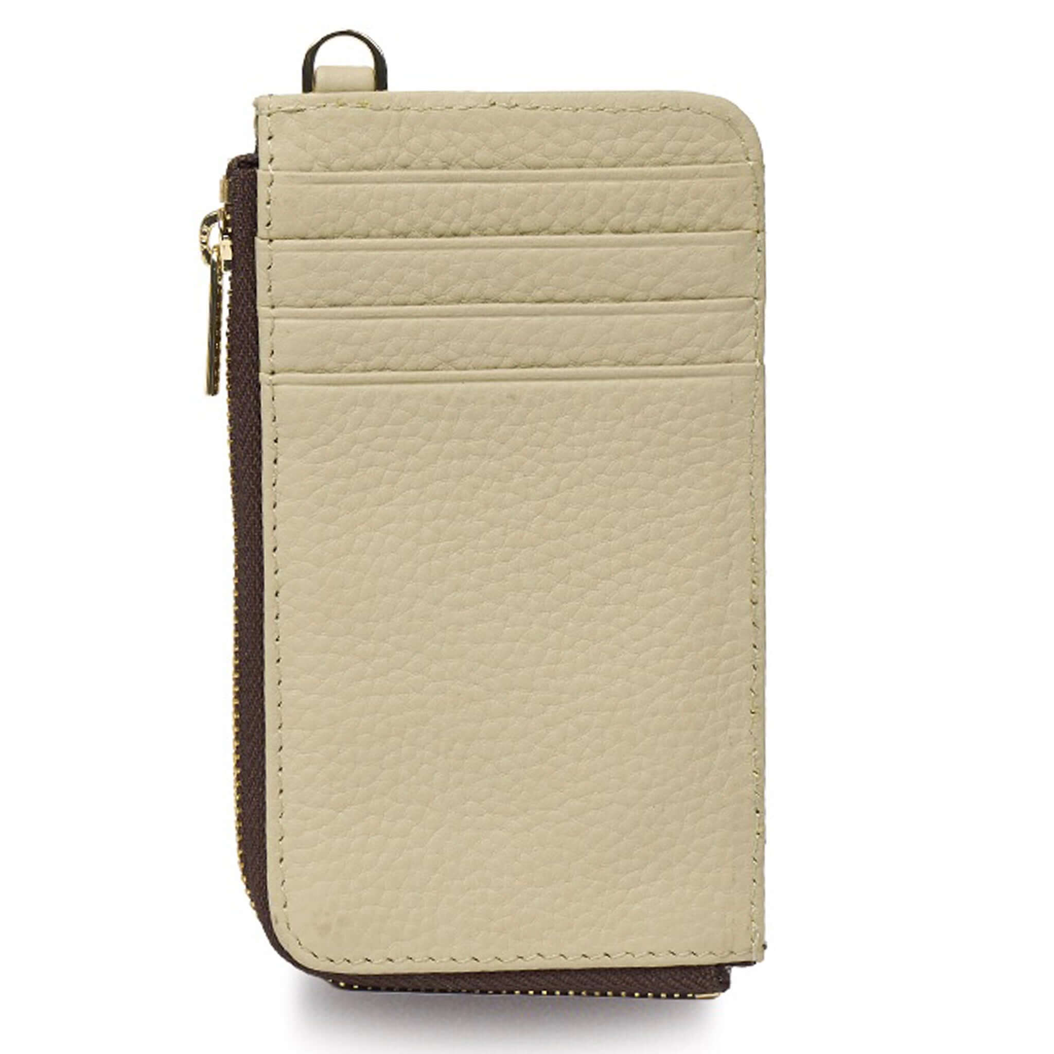 Saben Winona Card Holder - Oyster in textured leather with card slots and zip compartment.