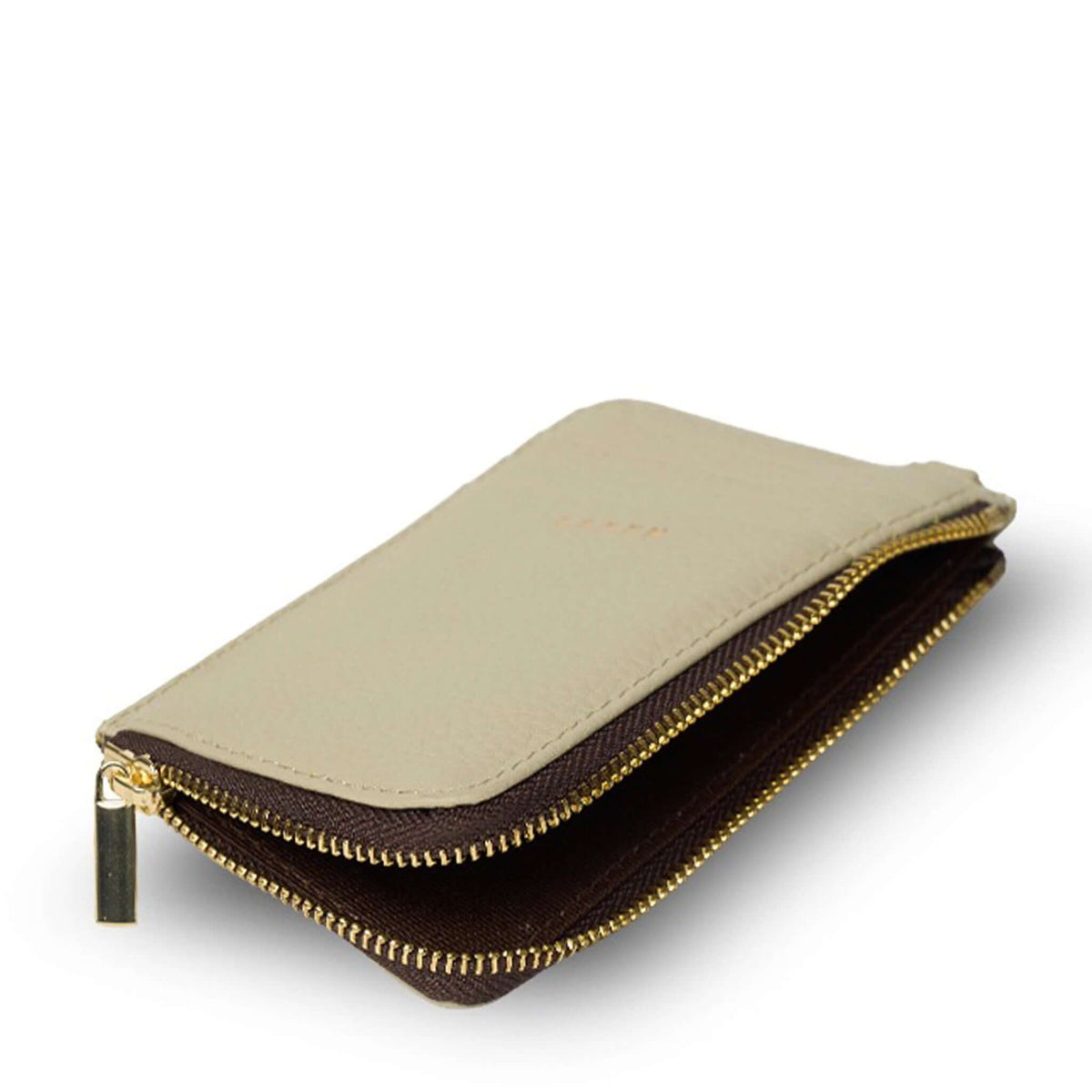 Saben Winona Card Holder - Oyster in premium textured leather with zip compartment and card slots.