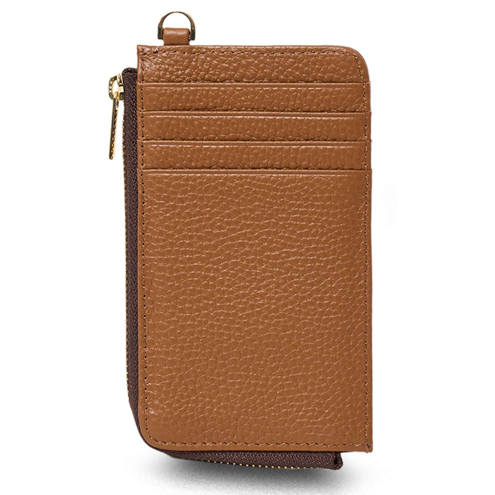 Alt Tag: Saben Winona Card Holder - Toffee textured leather card holder with 8 card slots and secure zip coin pocket
