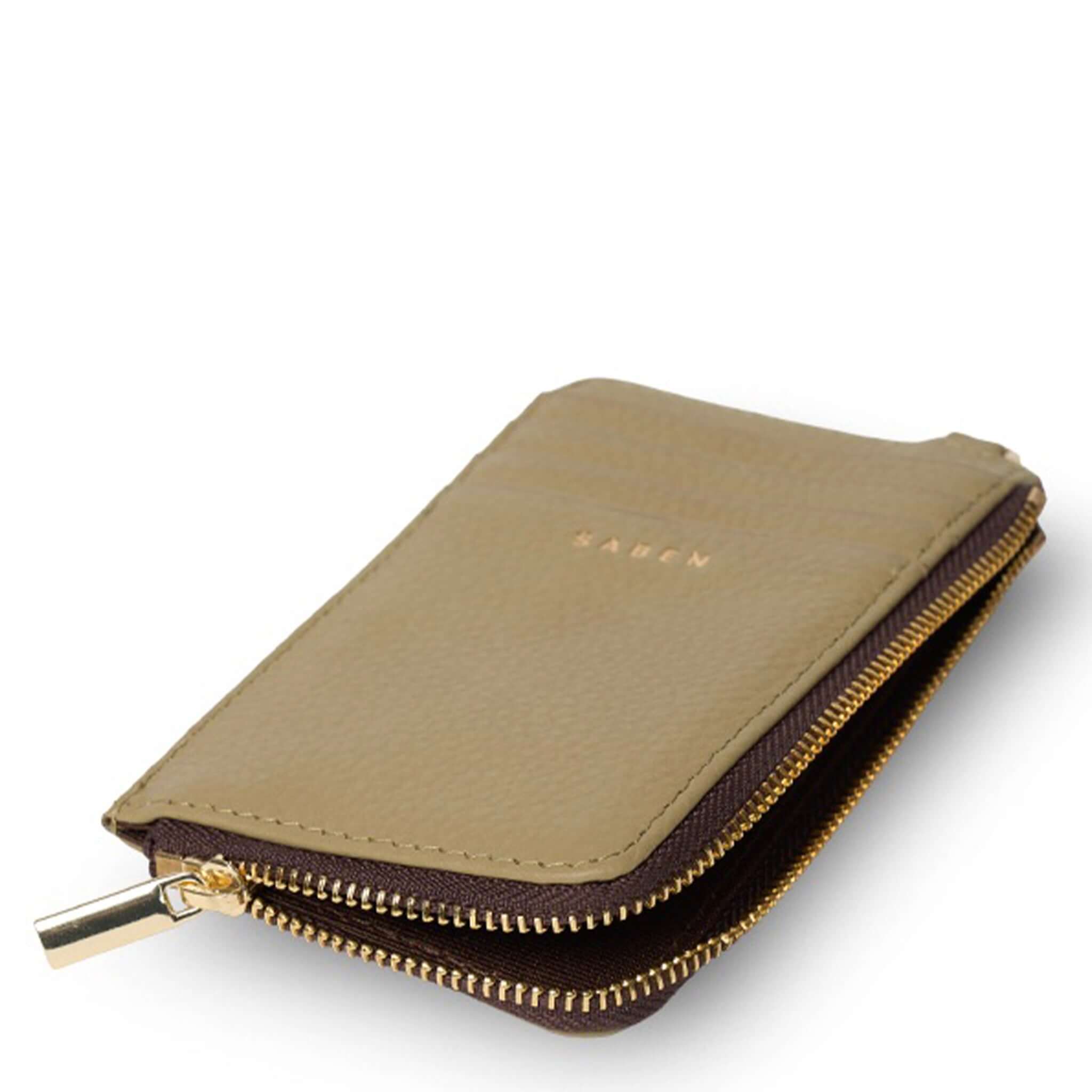 Saben Winona Card Holder - Willow in premium textured leather, featuring zip compartment and card slots.