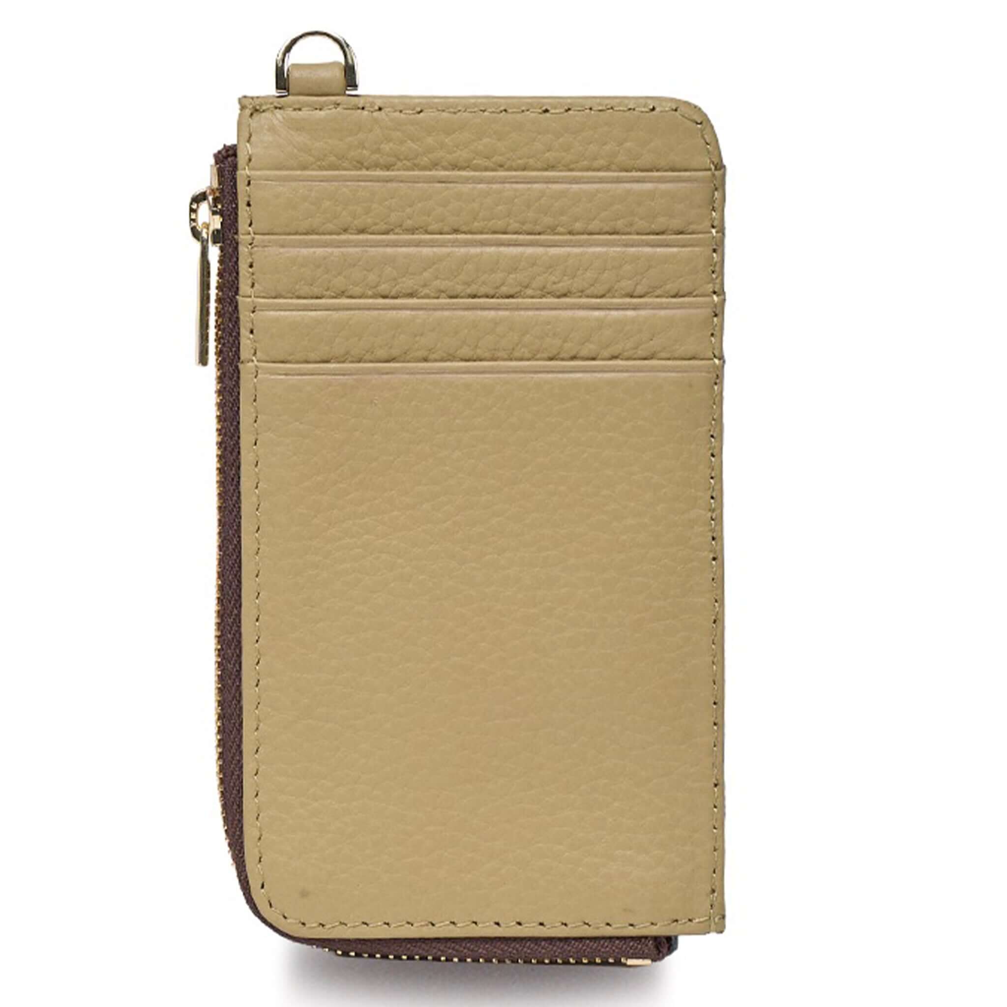 Saben Winona Card Holder - Willow in beige leather with eight card slots and zip compartment.