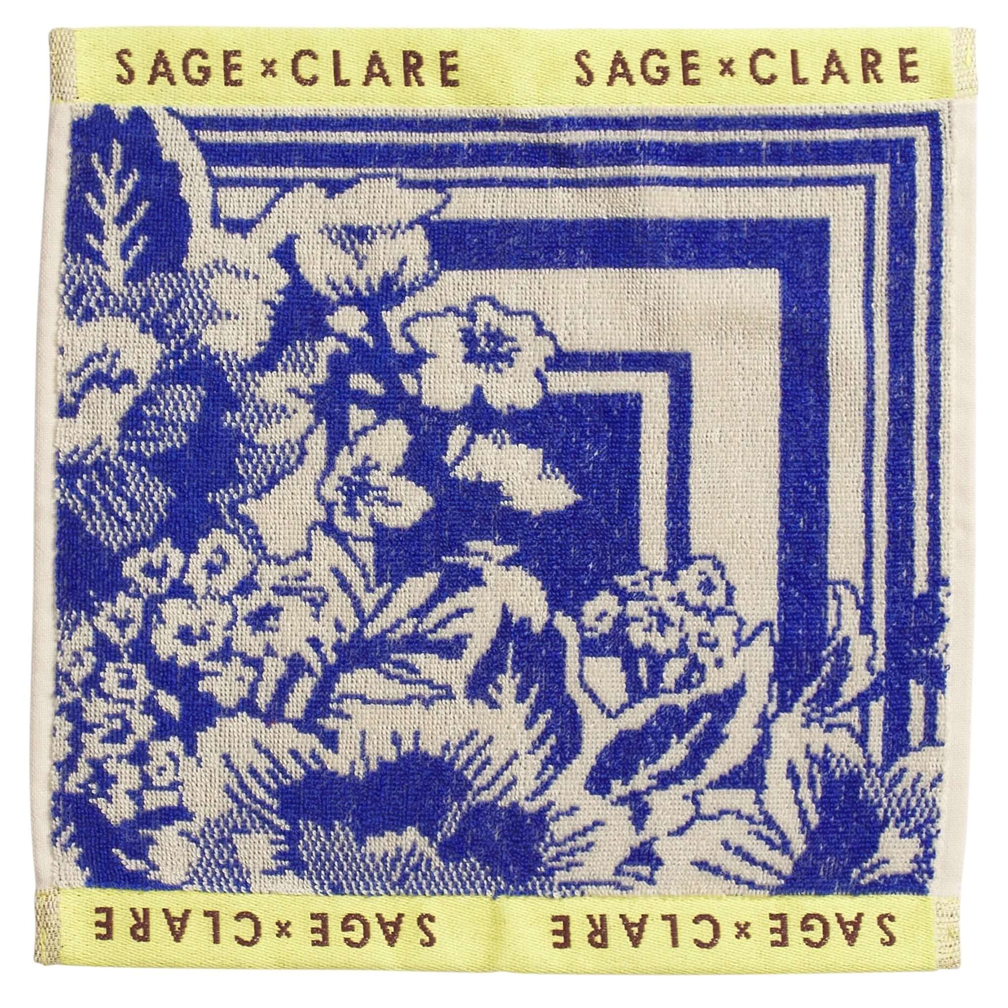 Alt Tag: Sage x Clare Eliza Face Washer Set - Ultramarine organic cotton terry face washer with ultramarine floral design