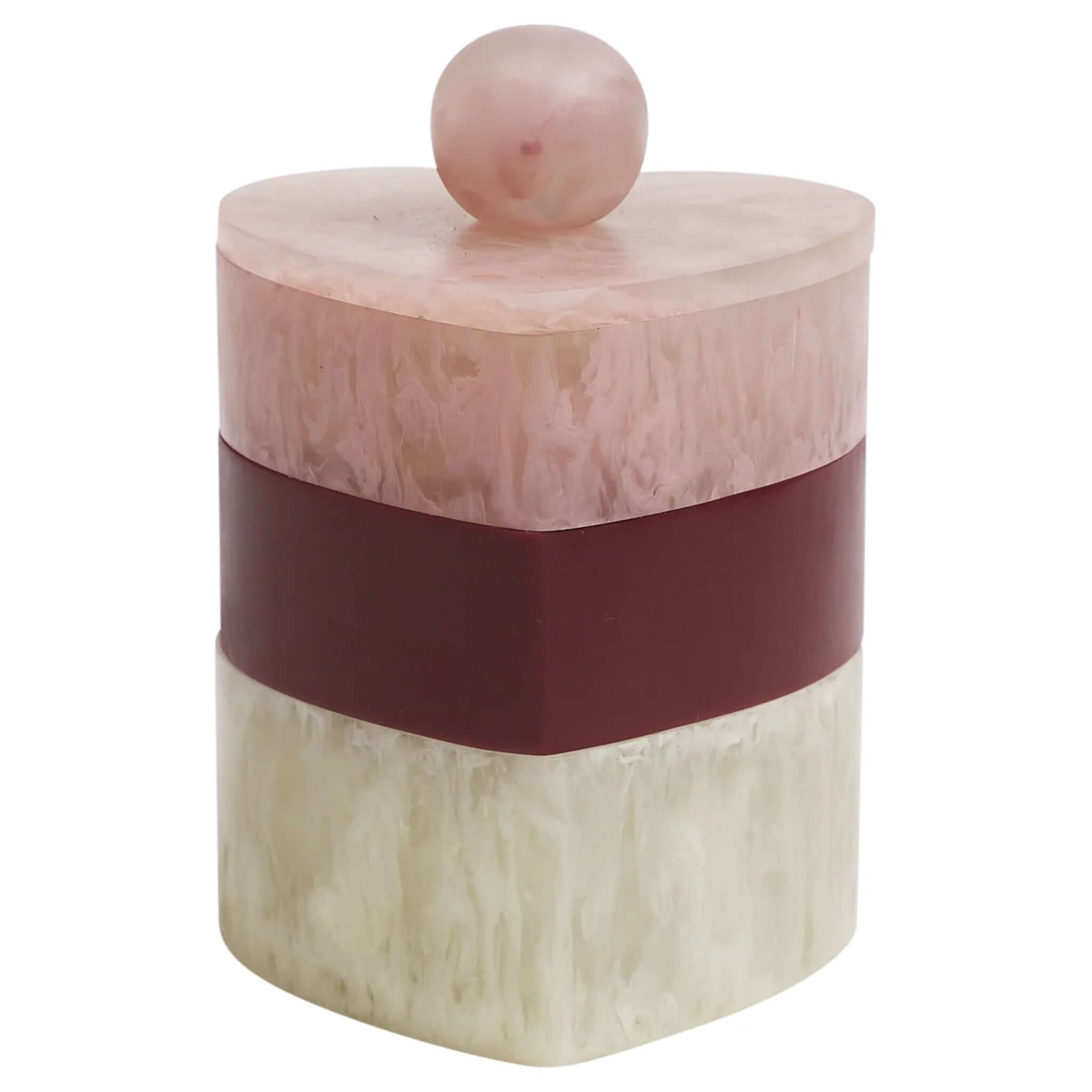 Sage x Clare Resin Harmony Stacking Jewelry Box Set - Orchid, heart-shaped resin box set with three tiers.