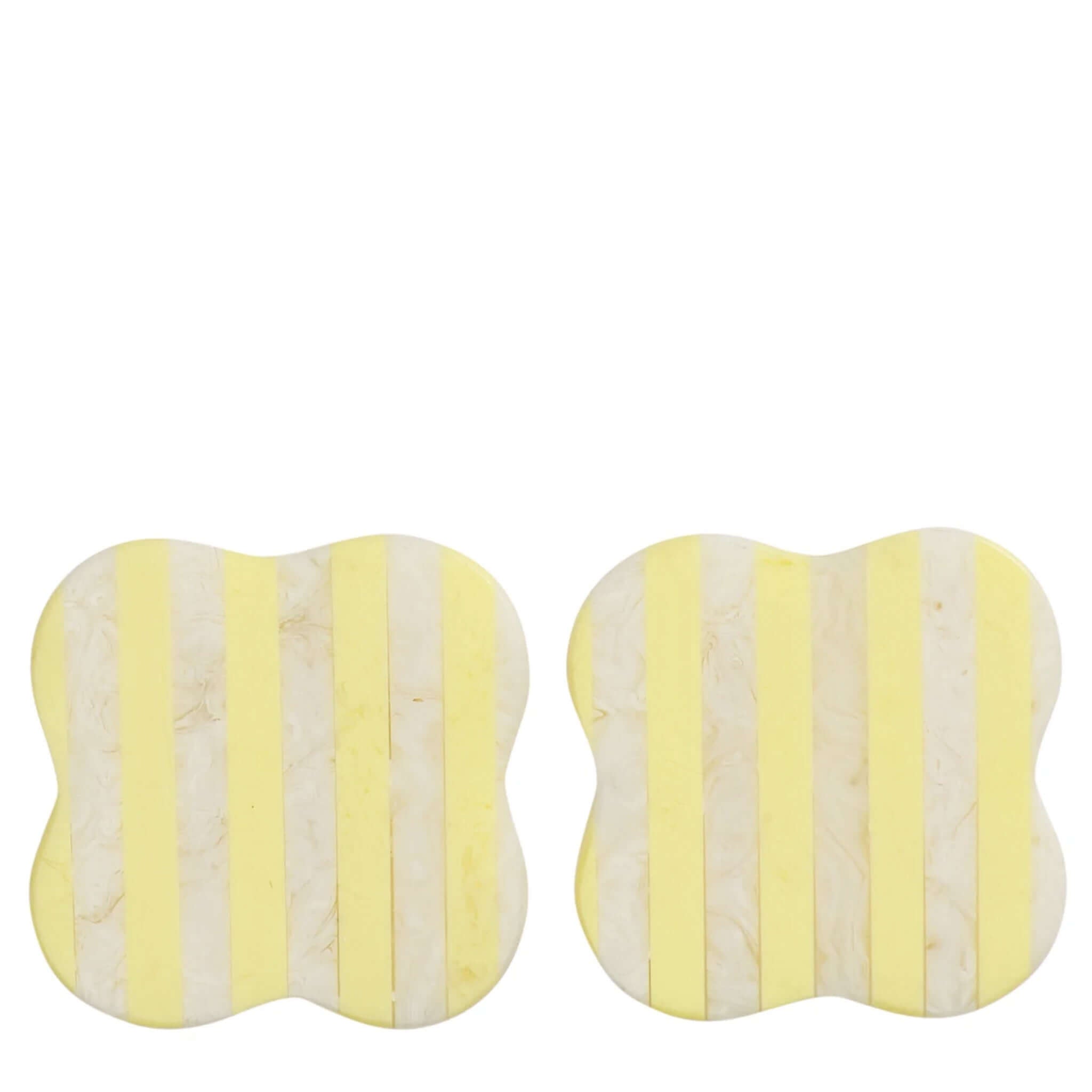 Sage x Clare Resin Noellyn Coaster Set - Aspen Gold featuring retro lines and graphic stripes in sunny yellow and pearly ivory.