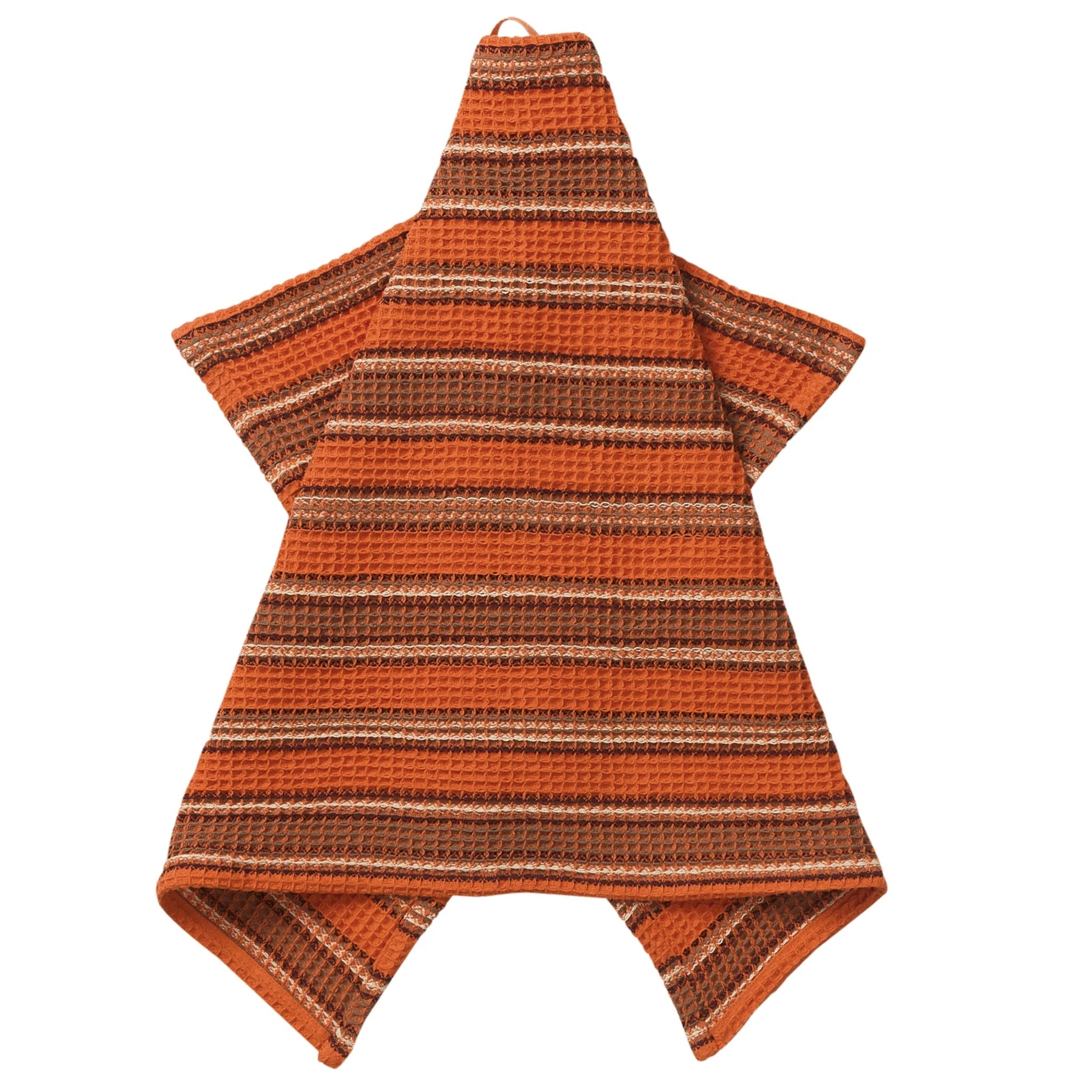 Striped orange and brown tea towel on a white background