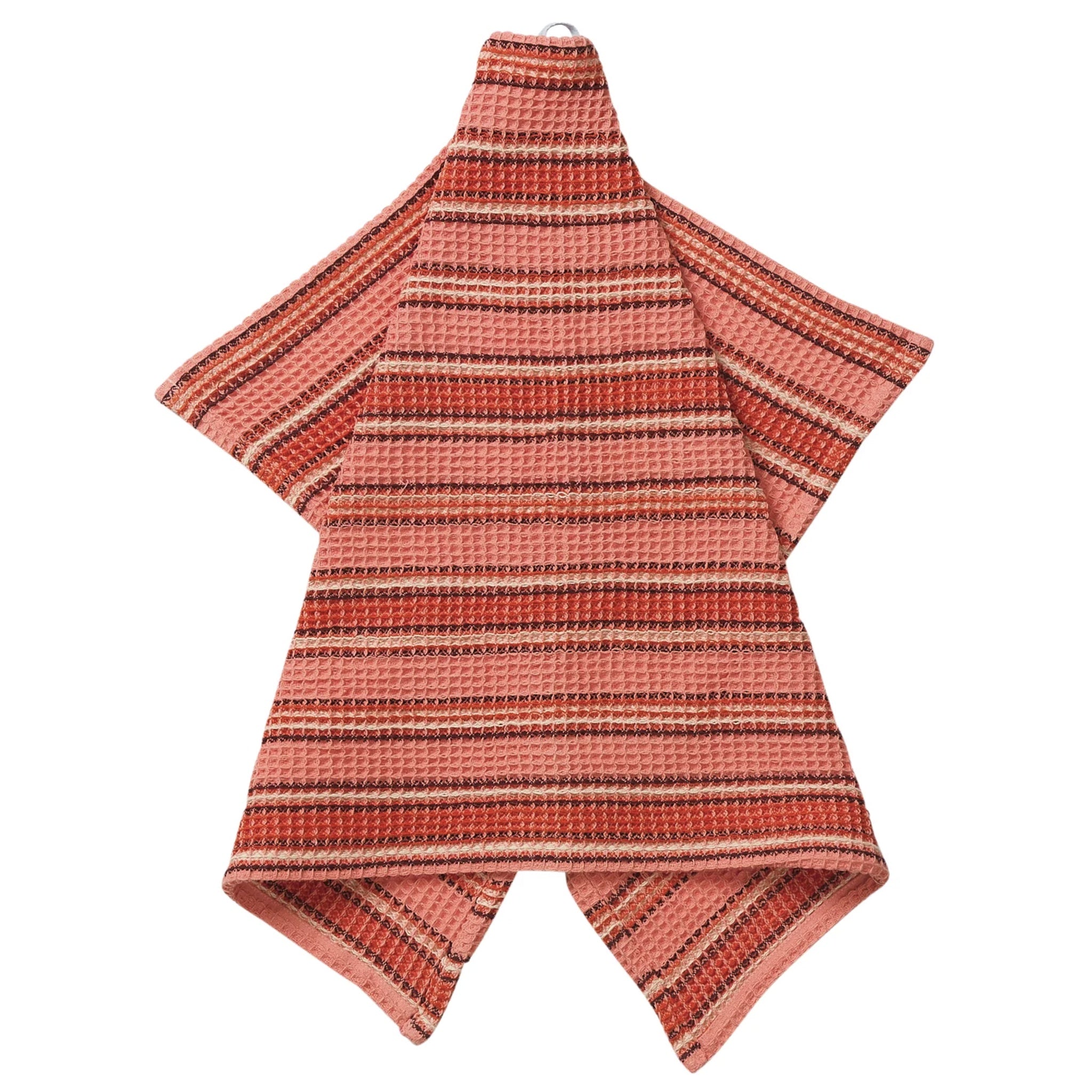 Striped pink and red tea towel on a white background