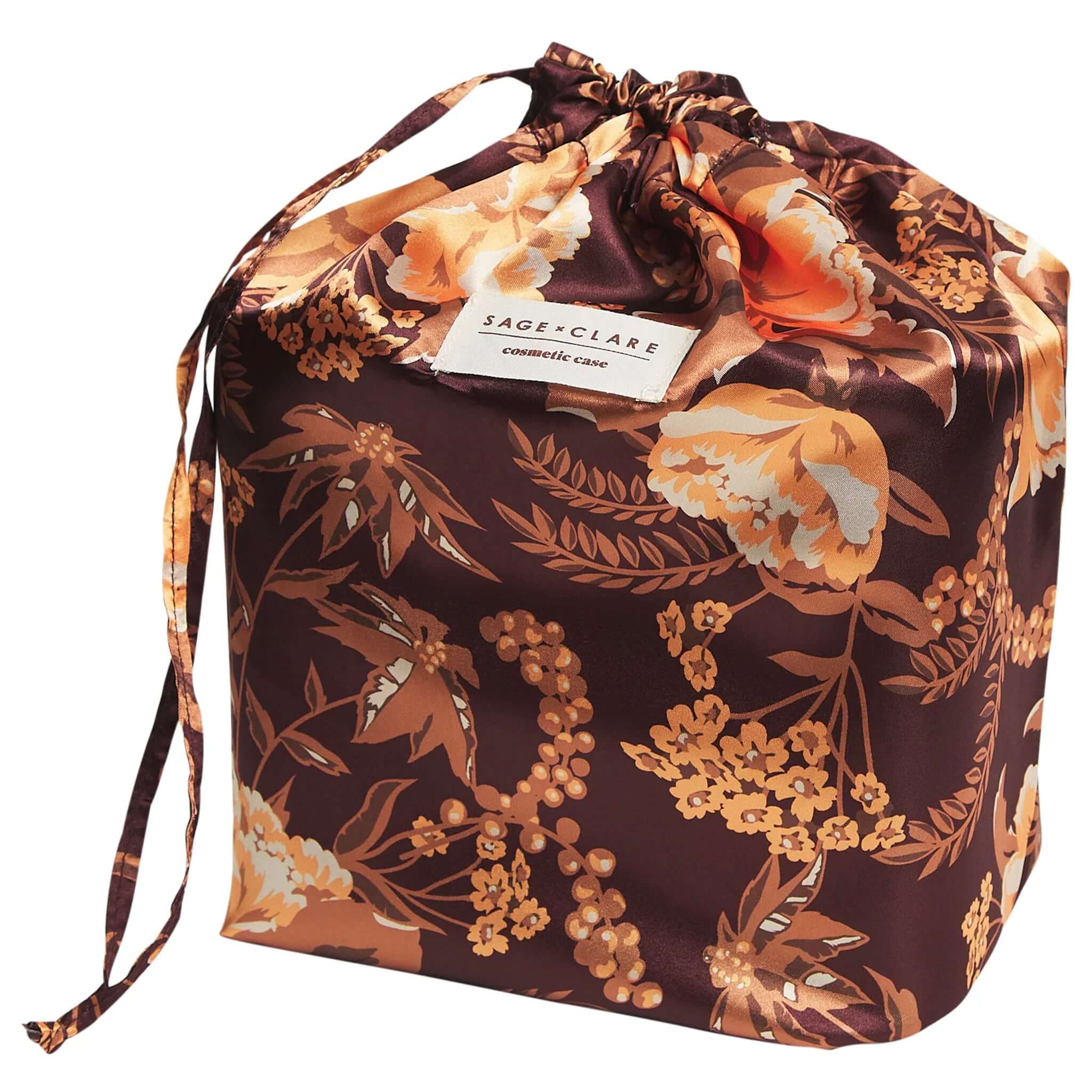 Sage x Clare Bonny Medium Vanity Case - Turquoise with floral design in rich colors and drawstring closure.