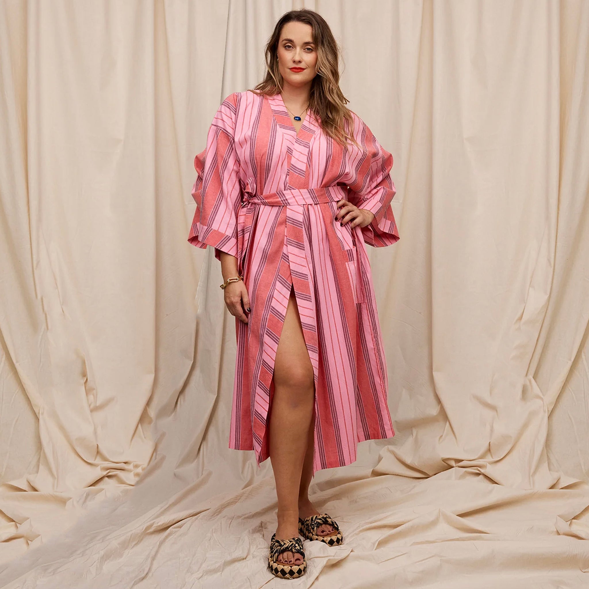 Sage x Clare Brigitte Organic Cotton Bath Robe - Scarlet
