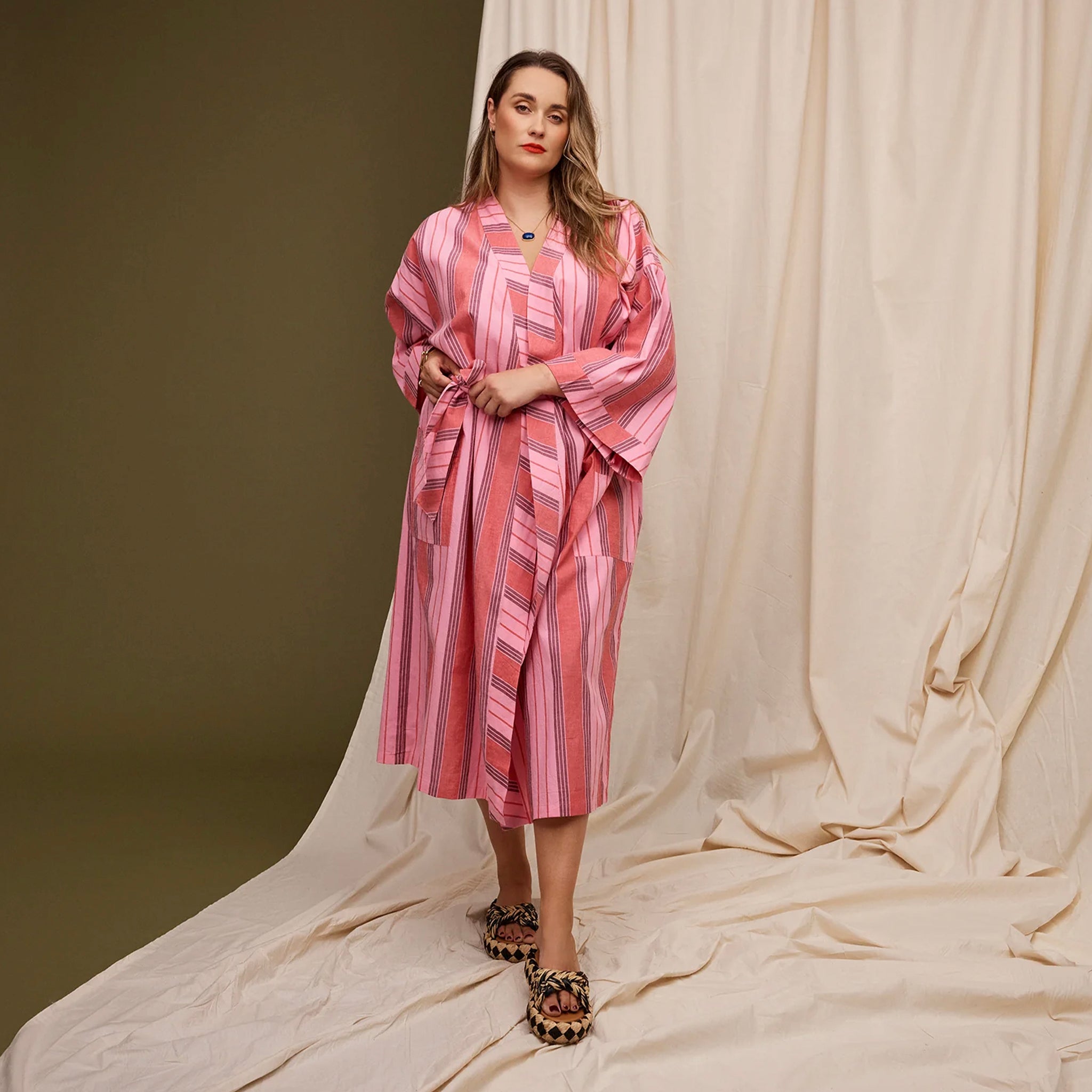 Sage x Clare Brigitte Organic Cotton Bath Robe - Scarlet