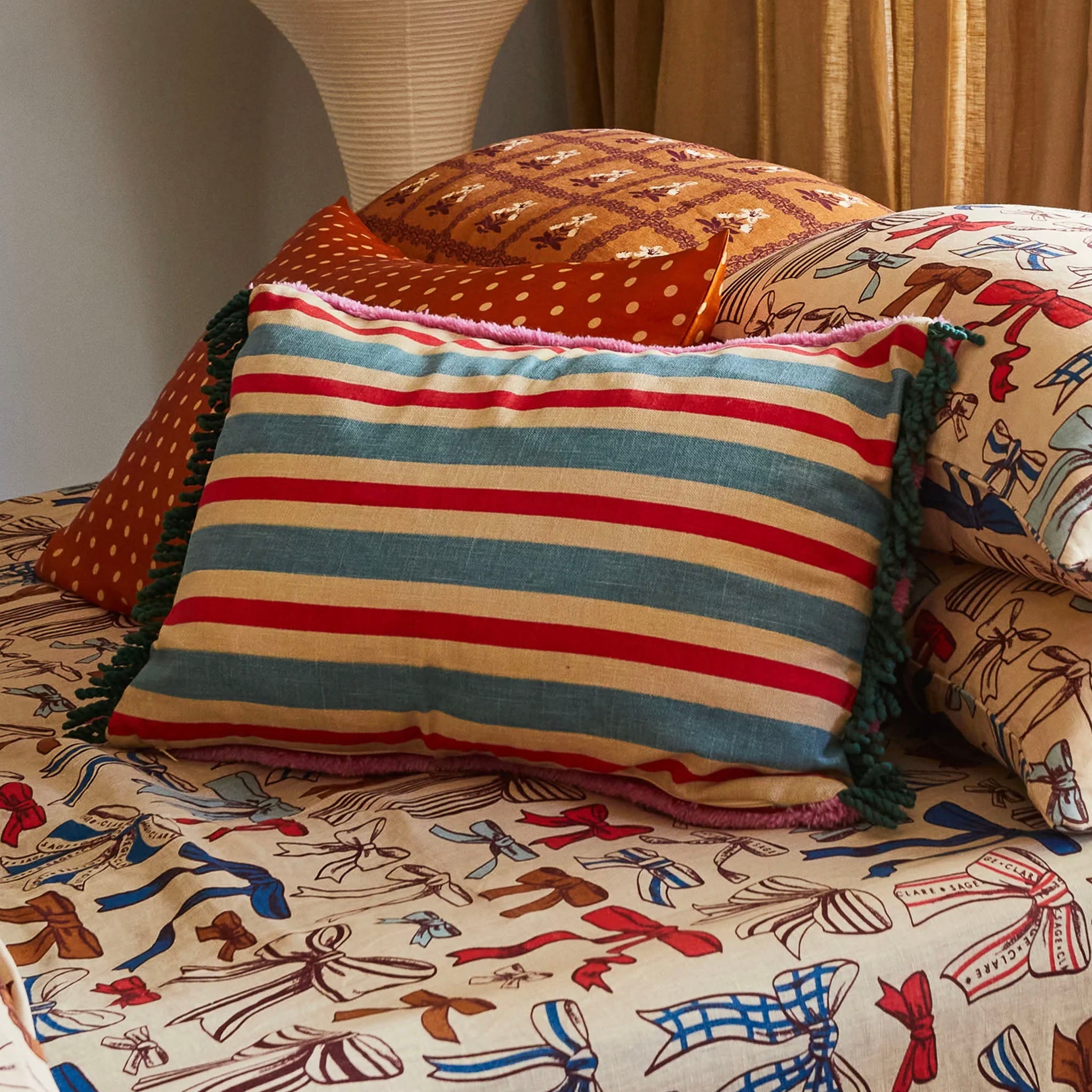 Sage x Clare Damas Tufted Cushion - Scarlet