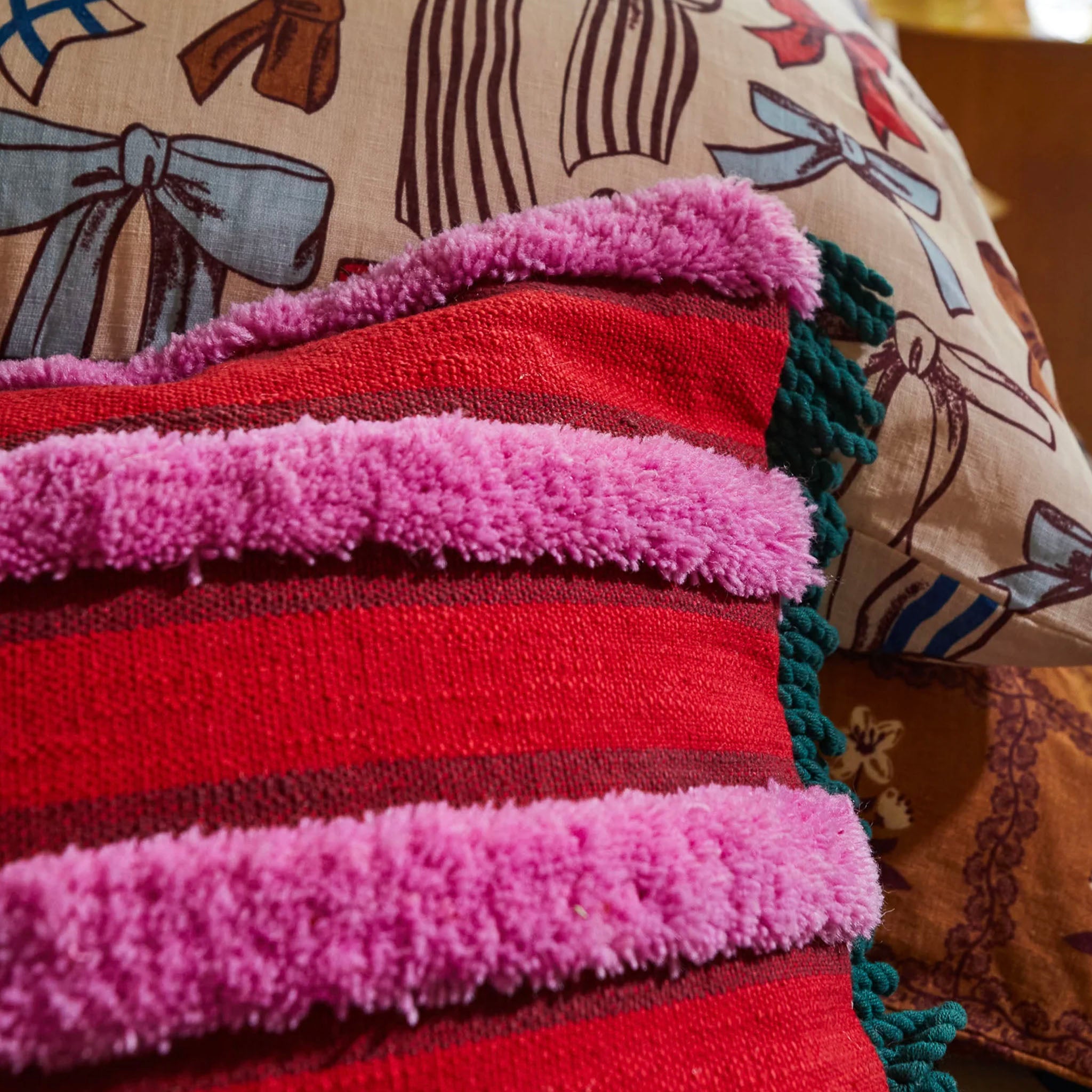 Sage x Clare Damas Tufted Cushion - Scarlet
