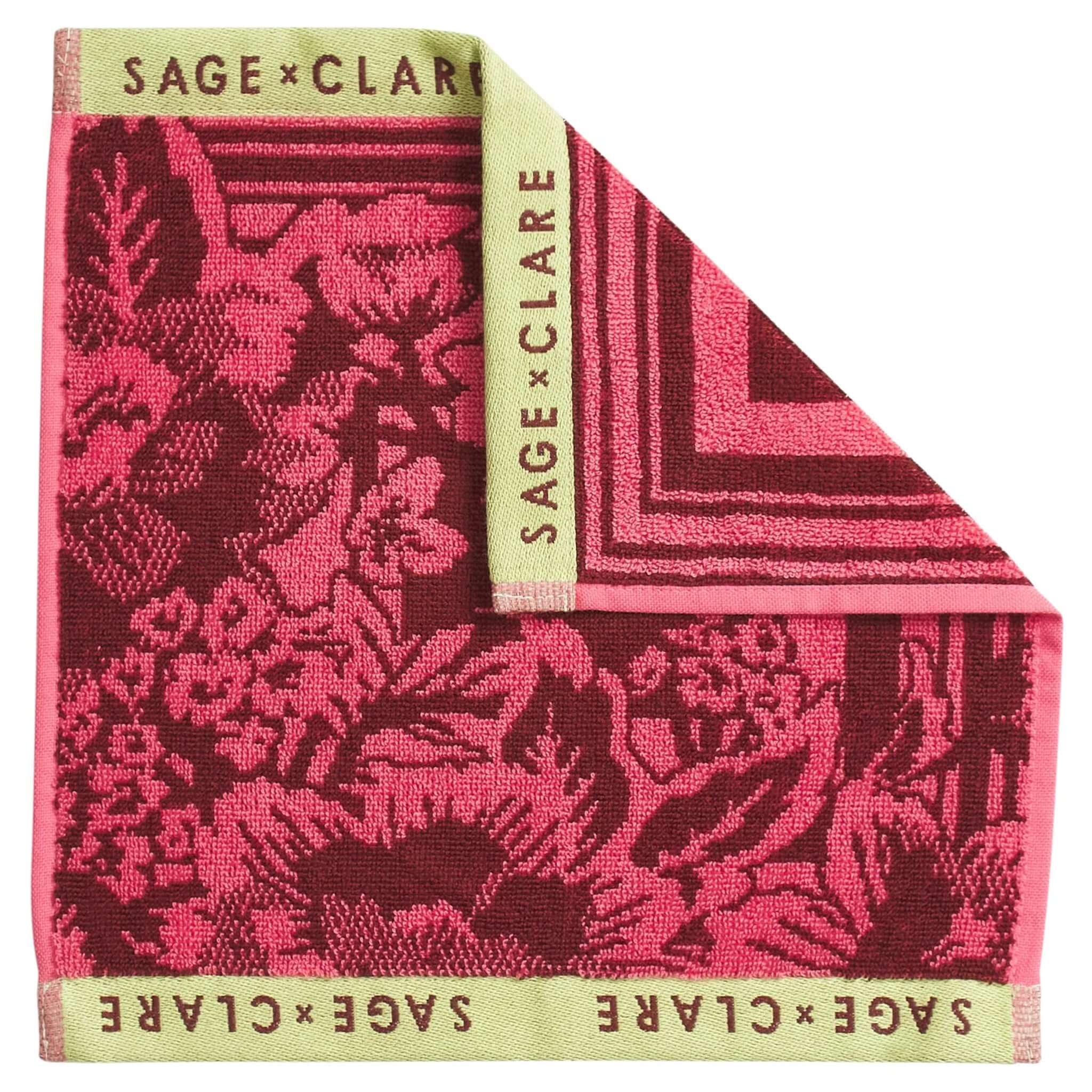 Alt Tag: Sage x Clare Eliza Face Washer Set- Primrose organic cotton terry face washer with ultramarine floral pattern, soft absorbent towel