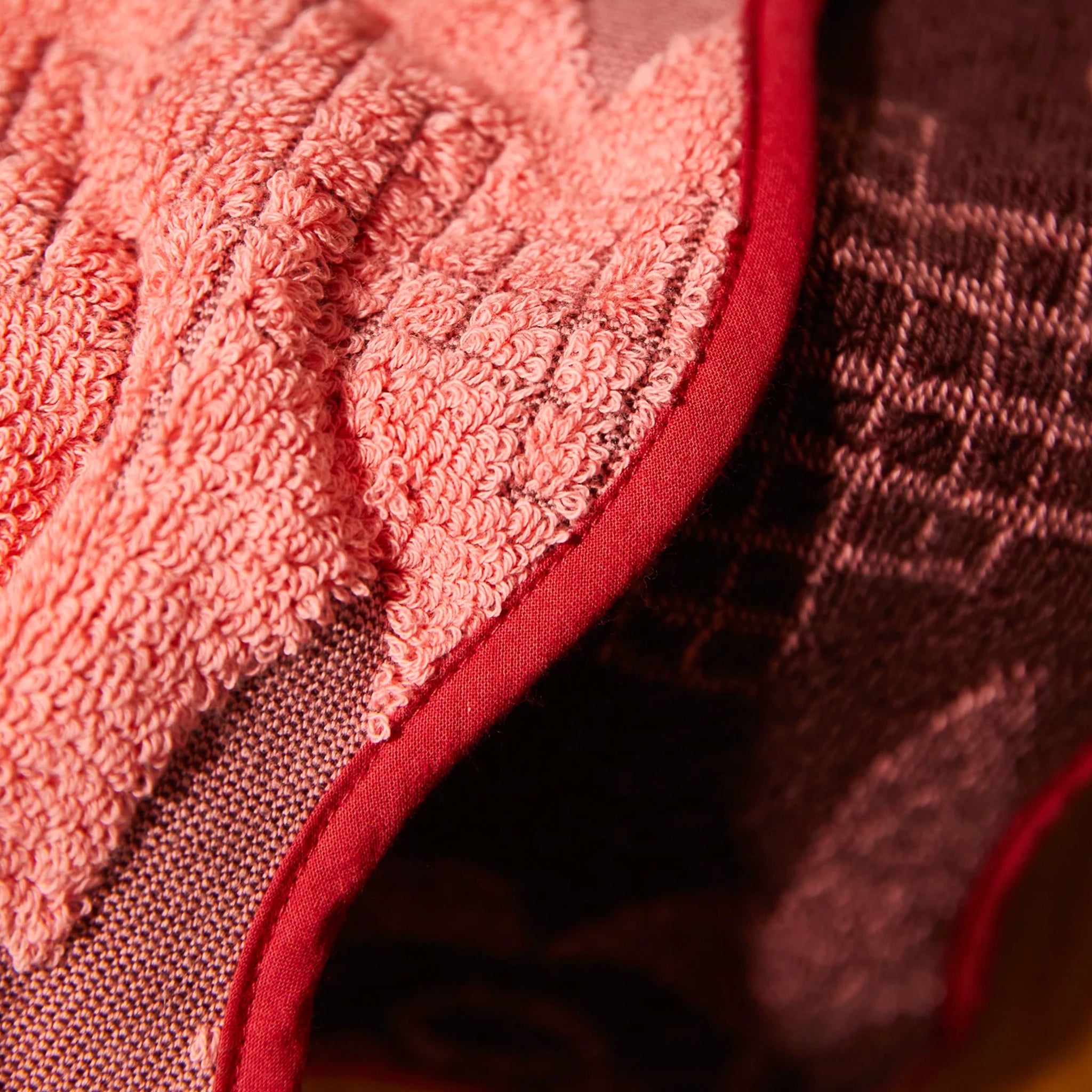 Close-up of pink and brown textured hand towel