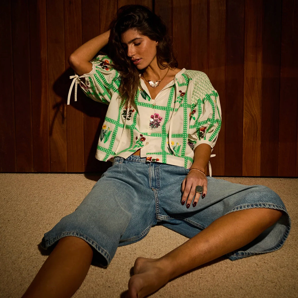 Sage x Clare Florina Blouse - Porcelain