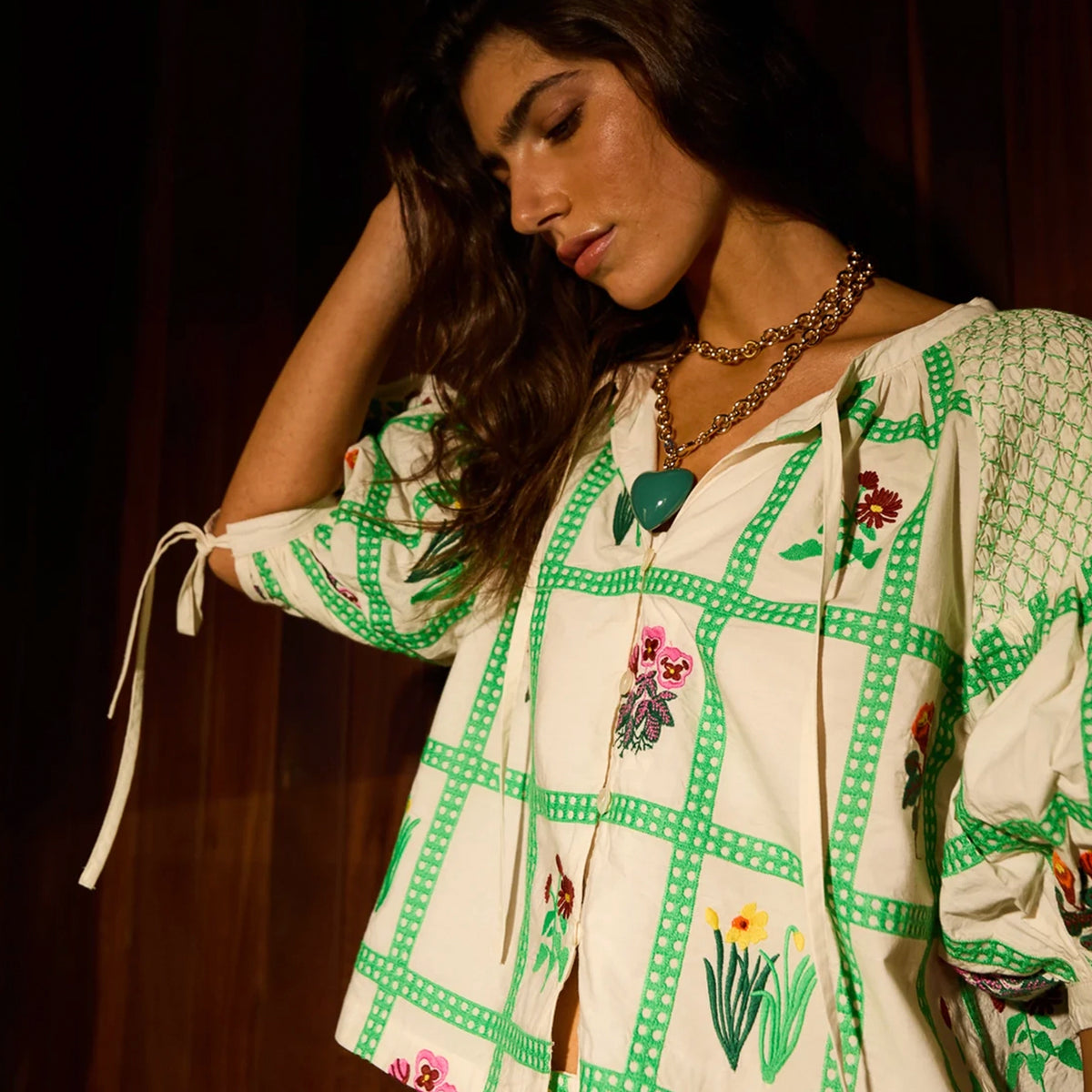 Sage x Clare Florina Blouse - Porcelain