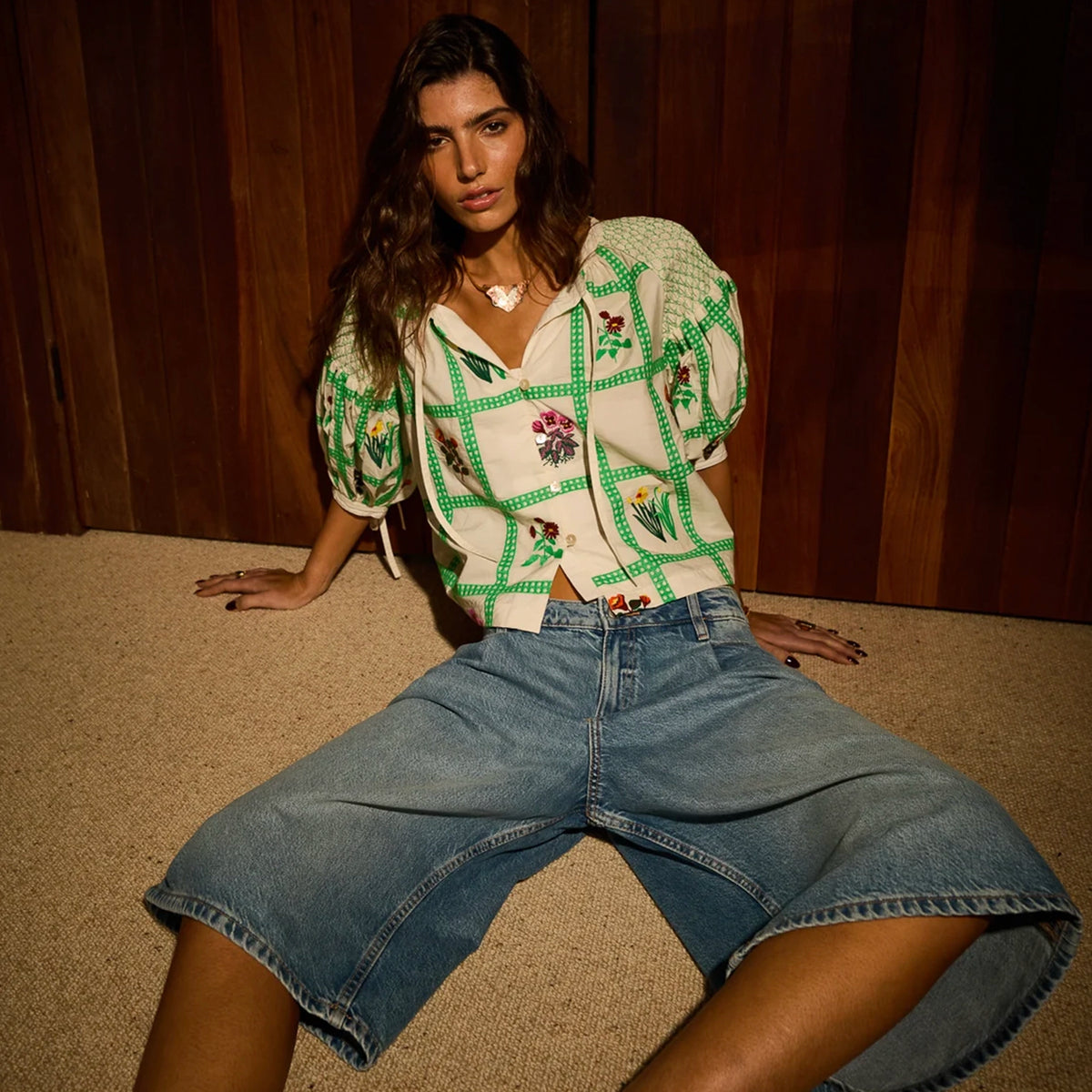 Sage x Clare Florina Blouse - Porcelain