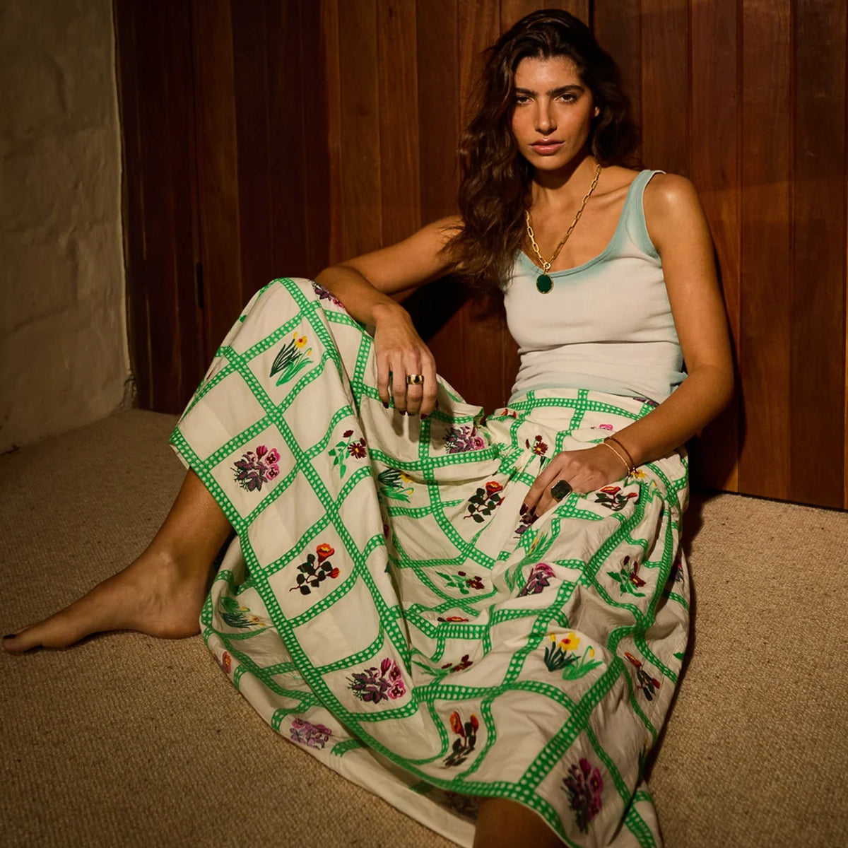 Sage x Clare Florina Maxi Skirt - Porcelain