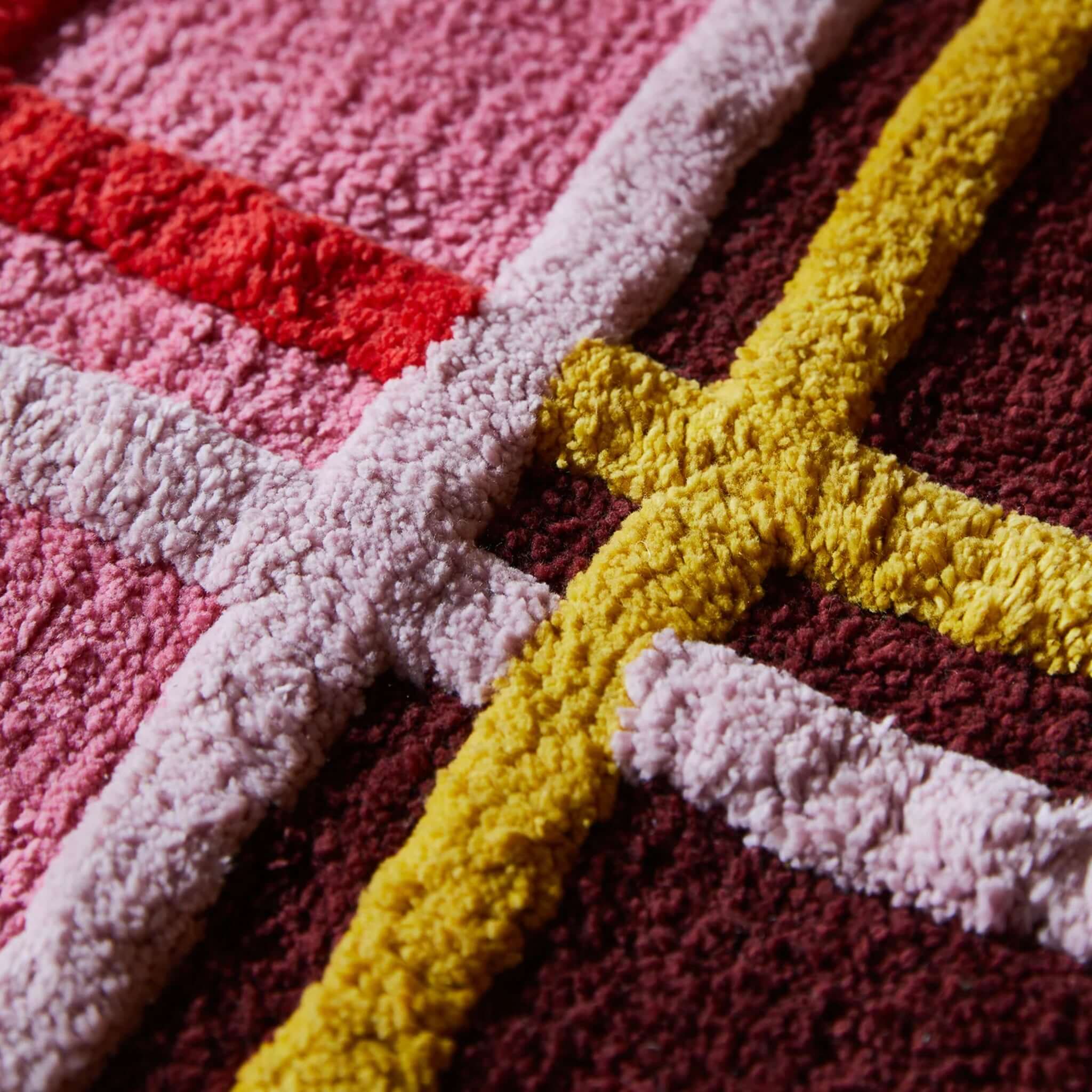 Sage x Clare Karina Bath Mat - Rosewood close-up showing colorful plush texture and unique design.