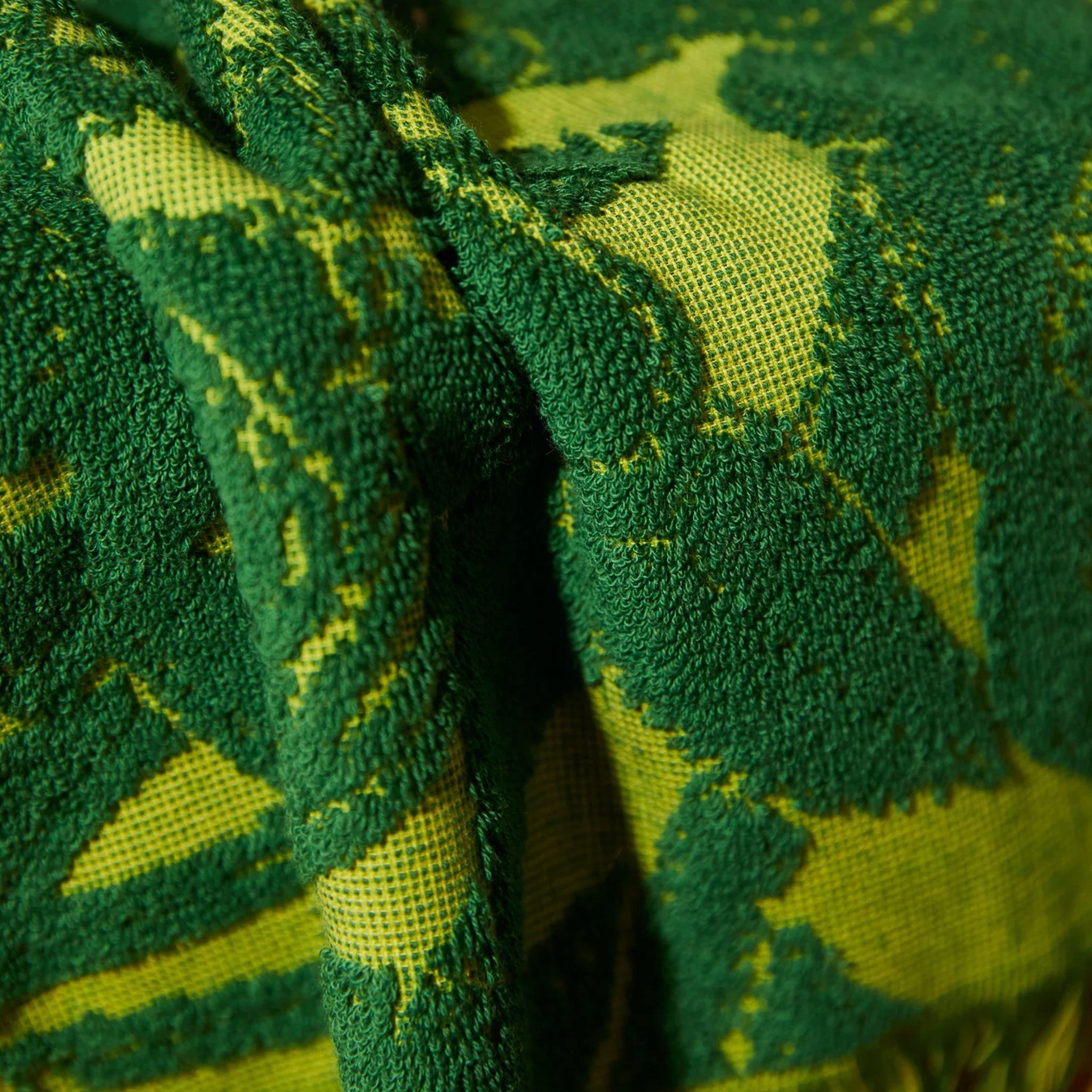 Close-up of green and yellow patterned fabric