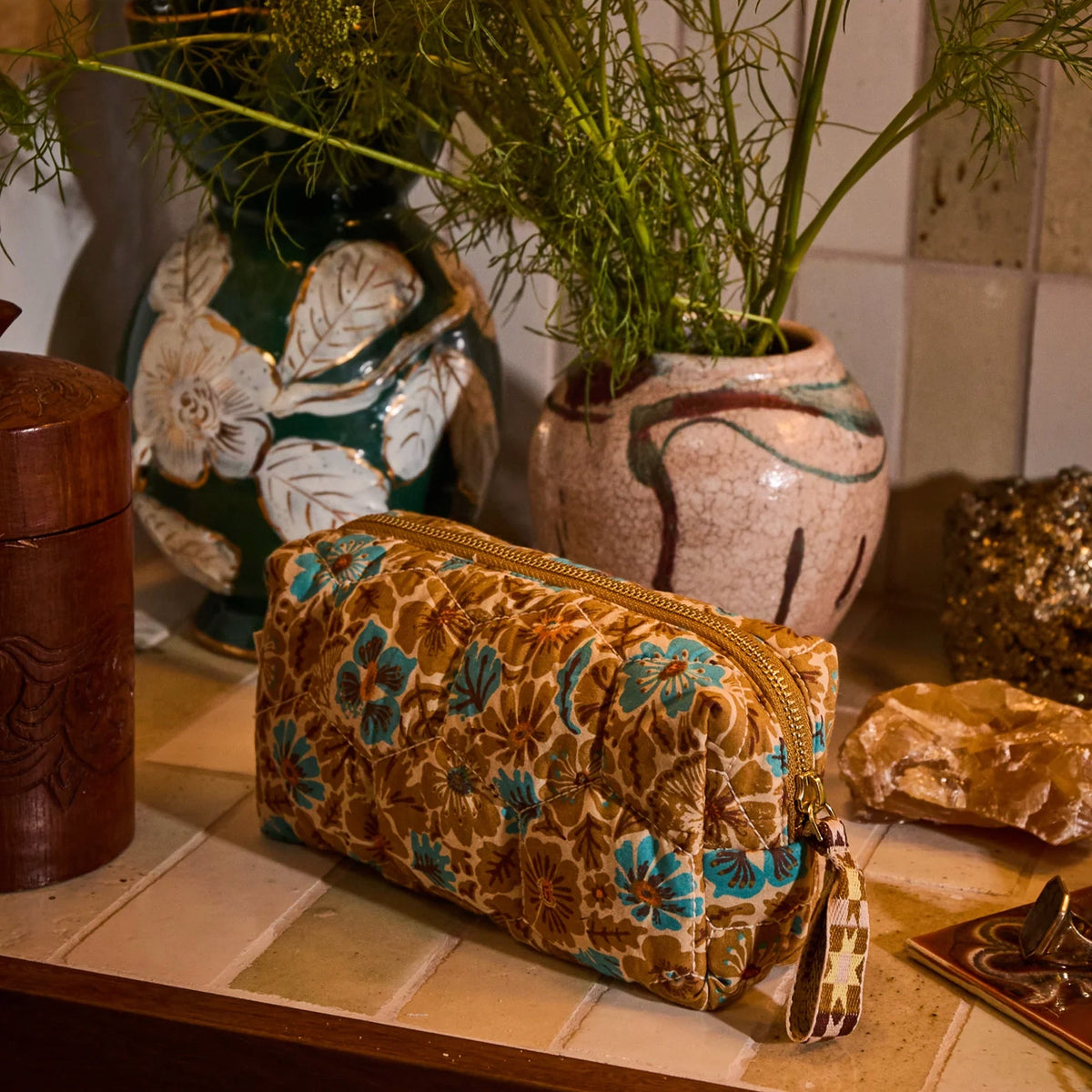 Sage x Clare Magnolia Travel Pouch - Turquoise
