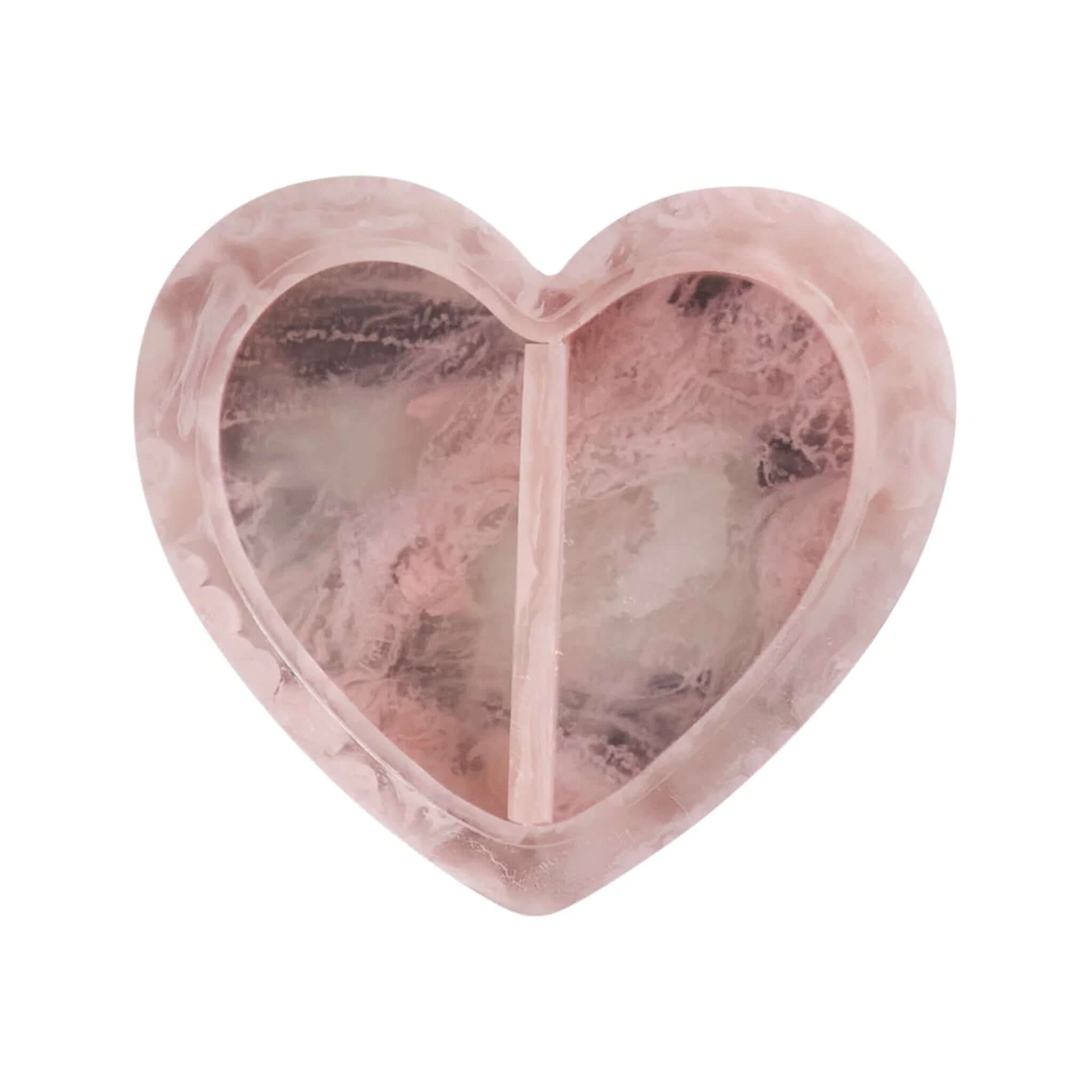Sage x Clare Resin Harmony Stacking Jewelry Box Set - Orchid, heart-shaped marbled resin box with two compartments.