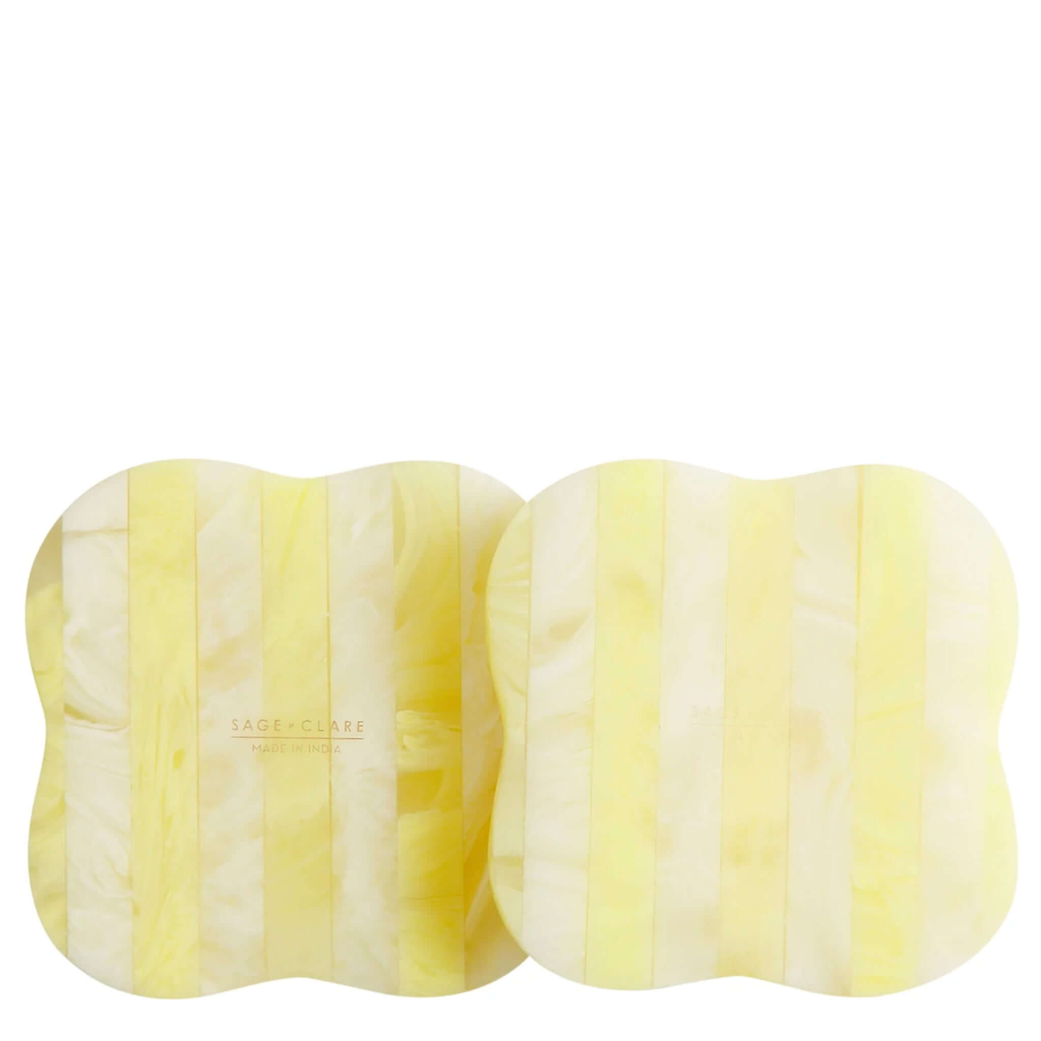 Sage x Clare Resin Noellyn Coaster Set - Aspen Gold, unique coasters with sunny yellow bands and swirled pearly ivory design.