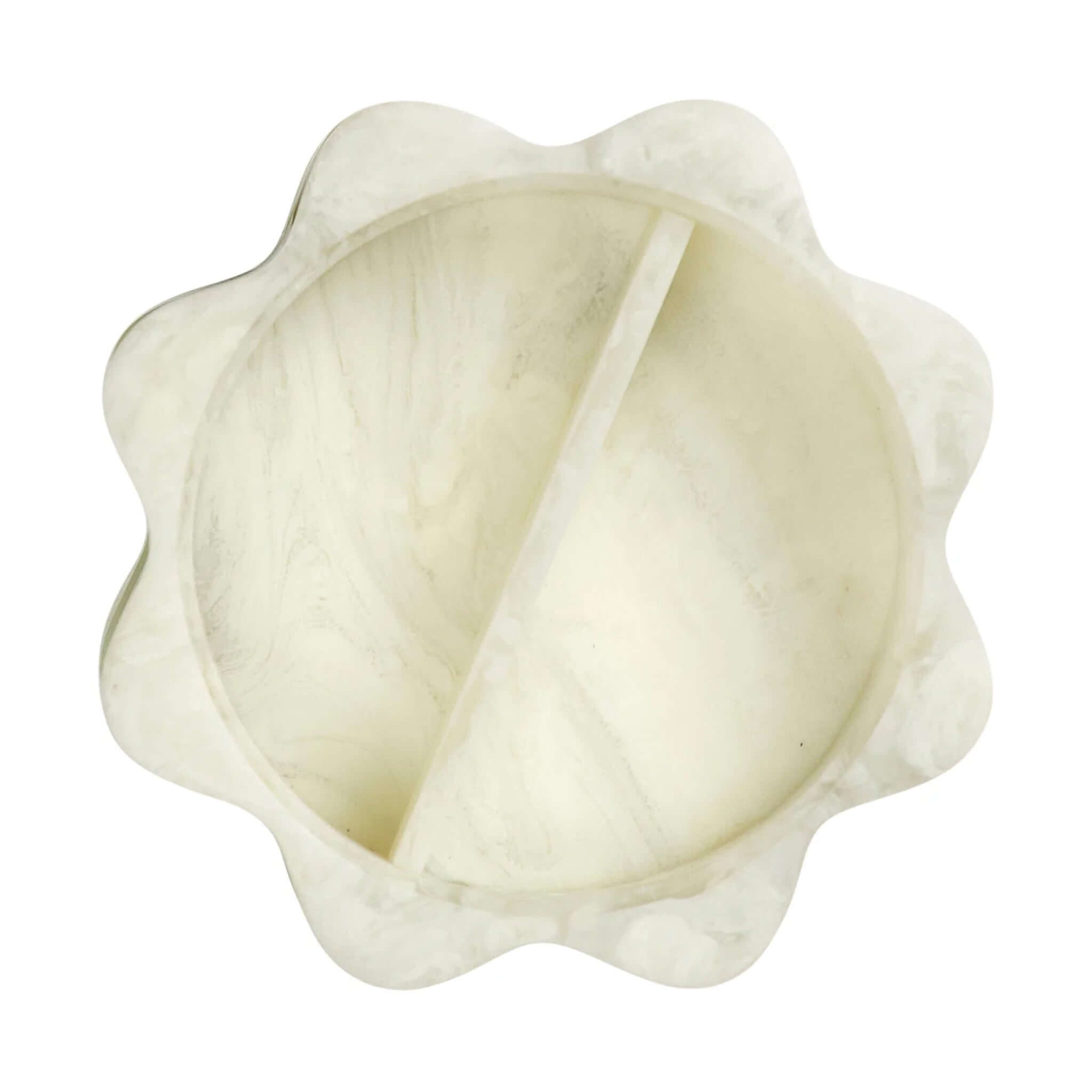 Sage x Clare Resin Sophie Stacking Jewelry Box Set - Pearl top view of the pearly ivory starburst-shaped jewelry box.