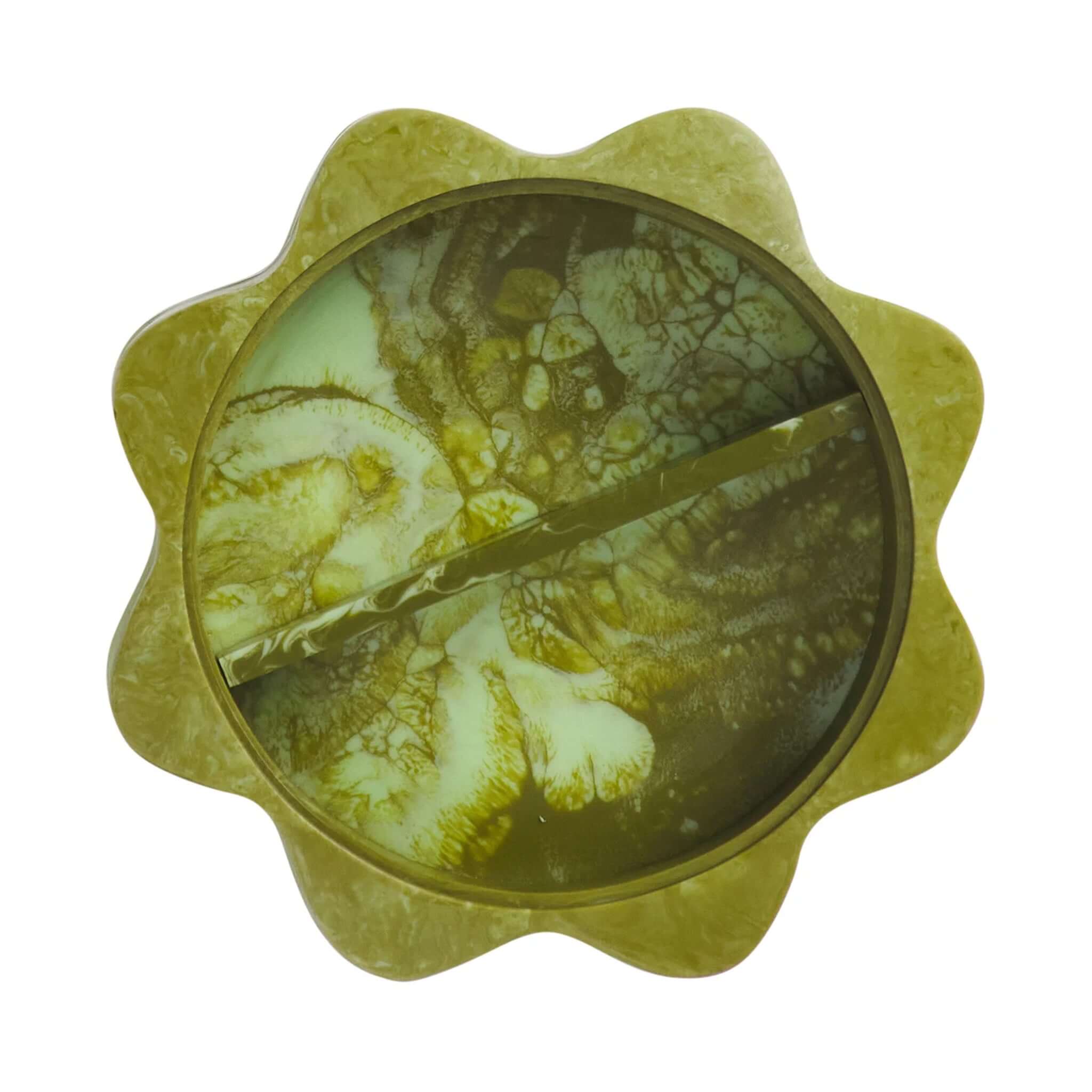 Sage x Clare Resin Sophie Stacking Jewelry Box Set - Pearl, starburst-shaped olive tier from the jewelry box set.
