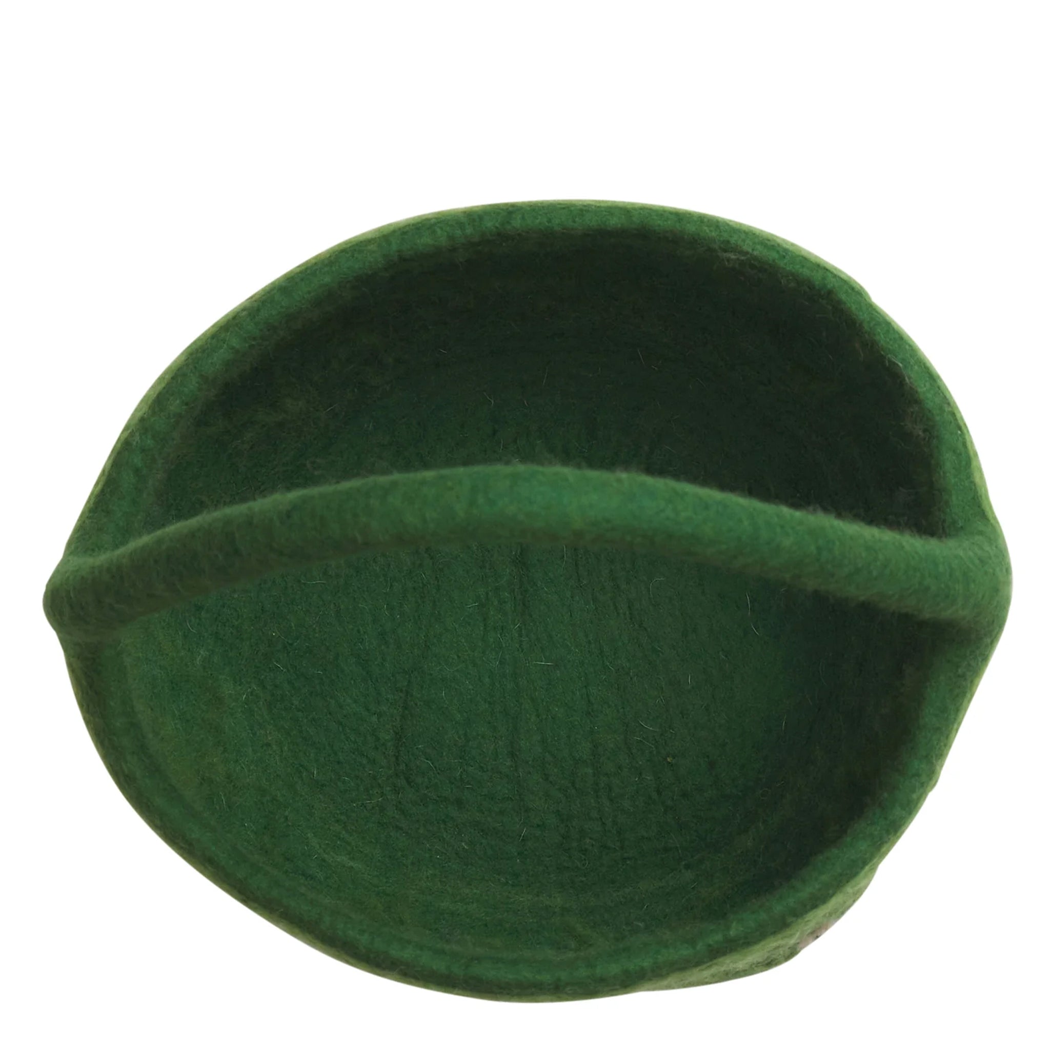 Green felt bowl on a white background