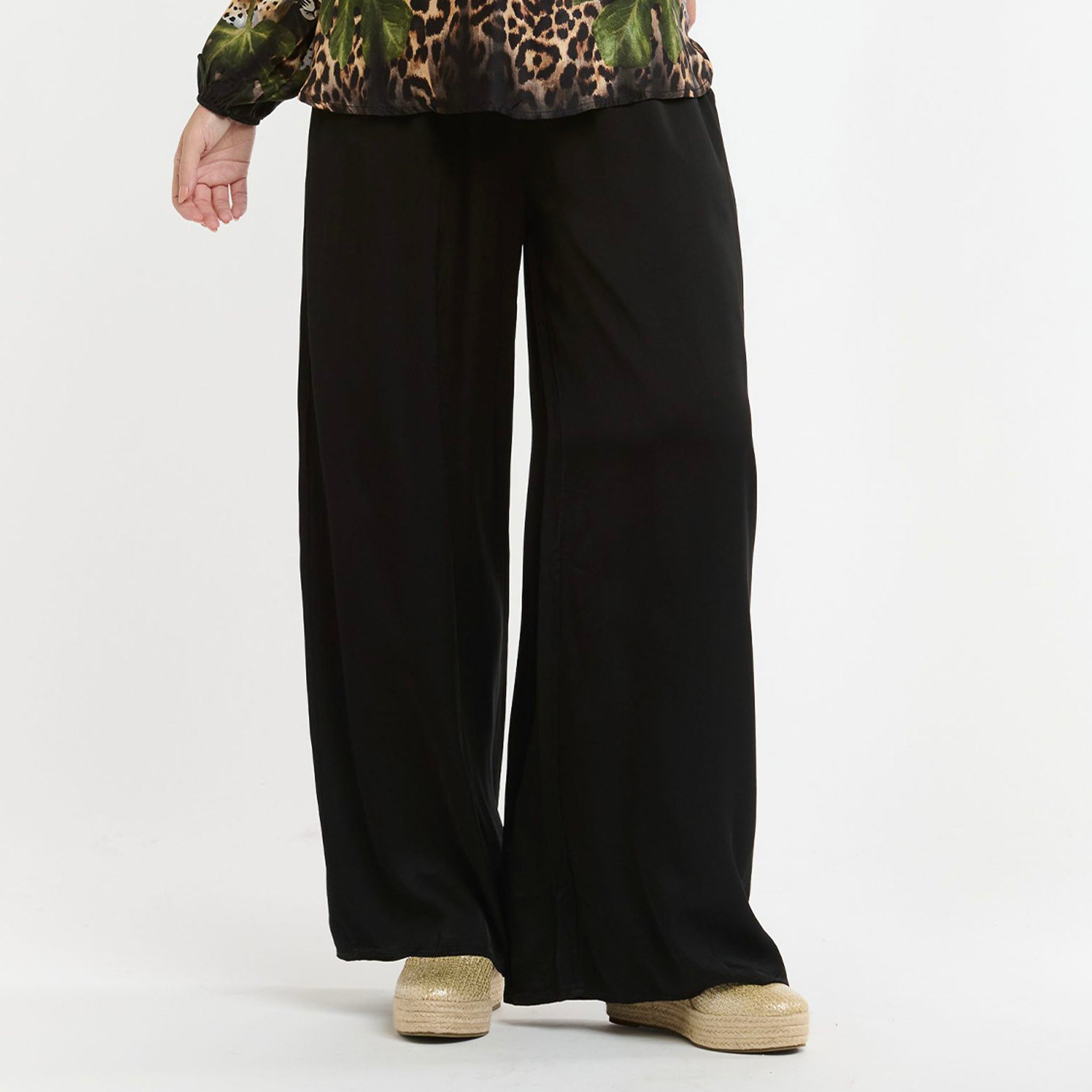 Satin Wide Leg Lounge Pants - Black