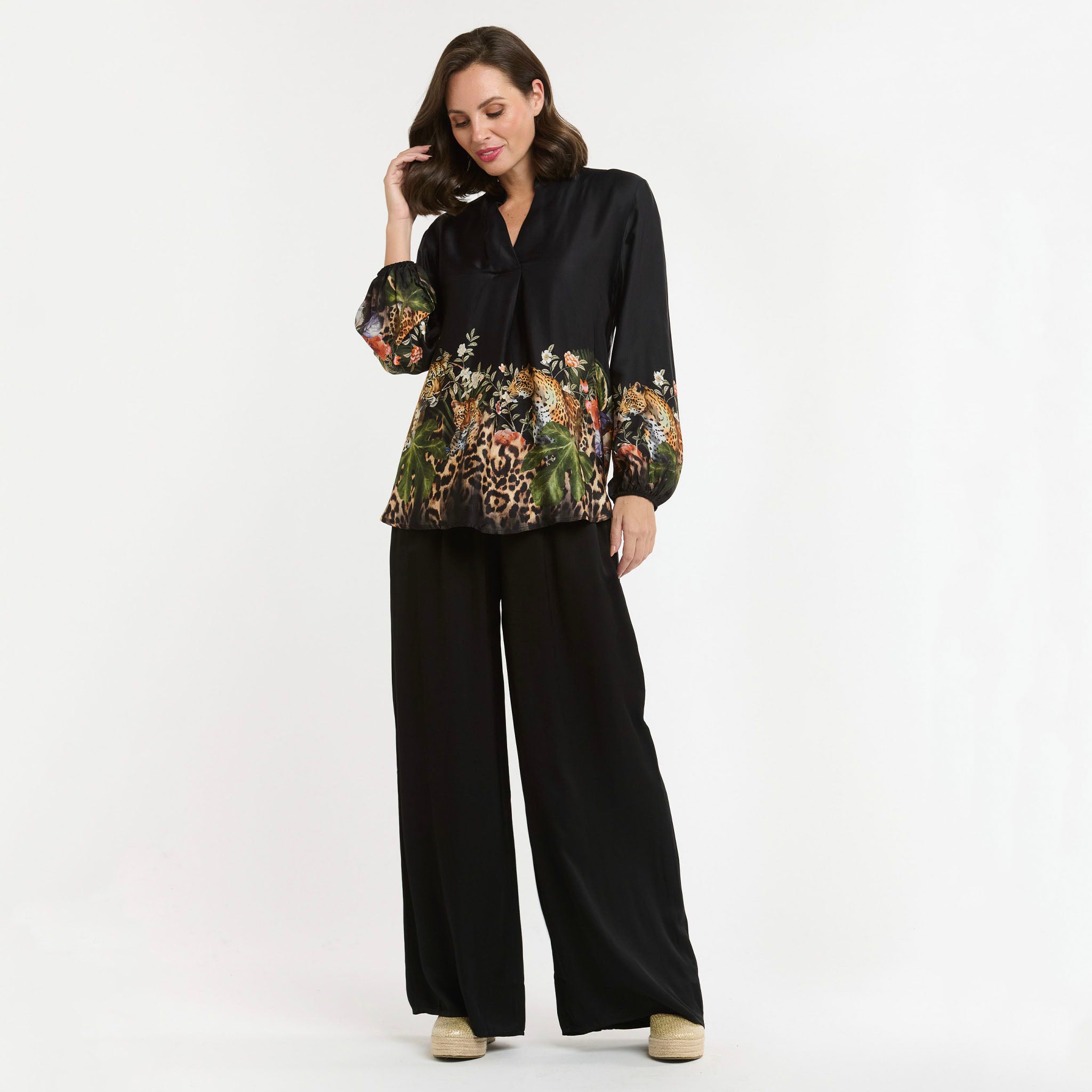 Satin Wide Leg Lounge Pants - Black