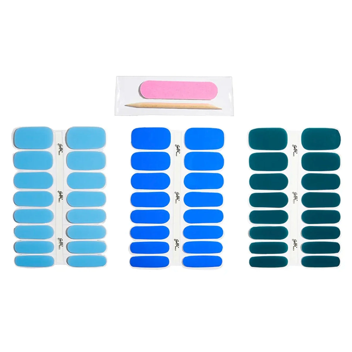 Selfie Nails Express Gel Polish Strips in Sky Blue, Royal Blue and Emerald shades