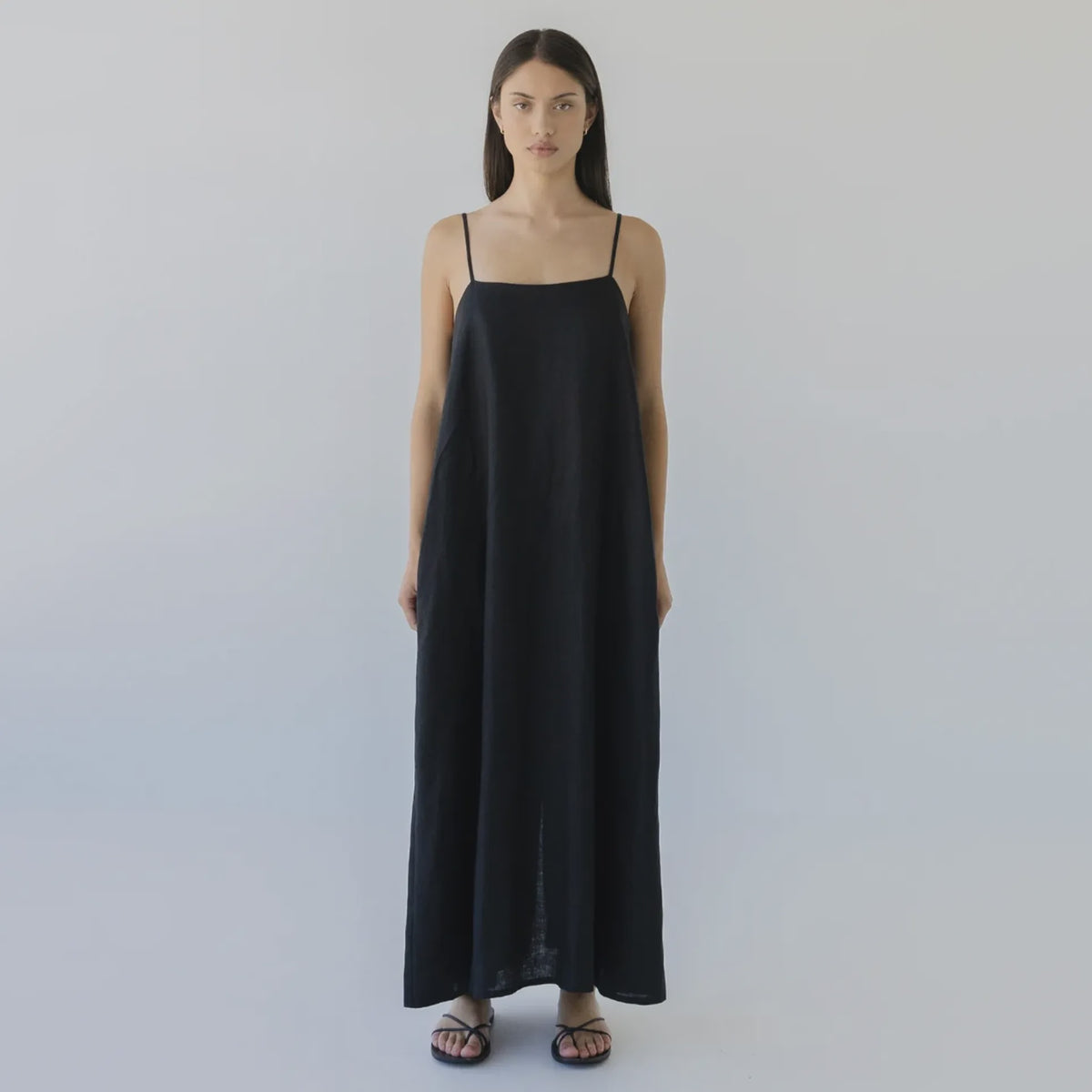 Sophie Tie Back Linen Midi Dress - Black
