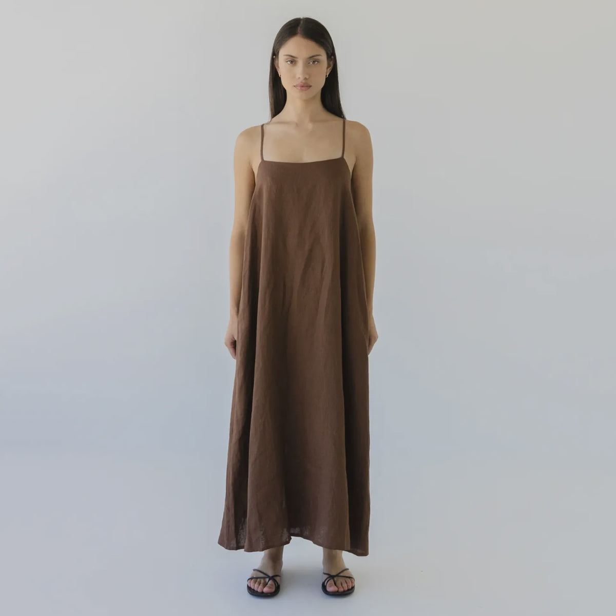 Sophie Tie Back Linen Midi Dress - Cocoa