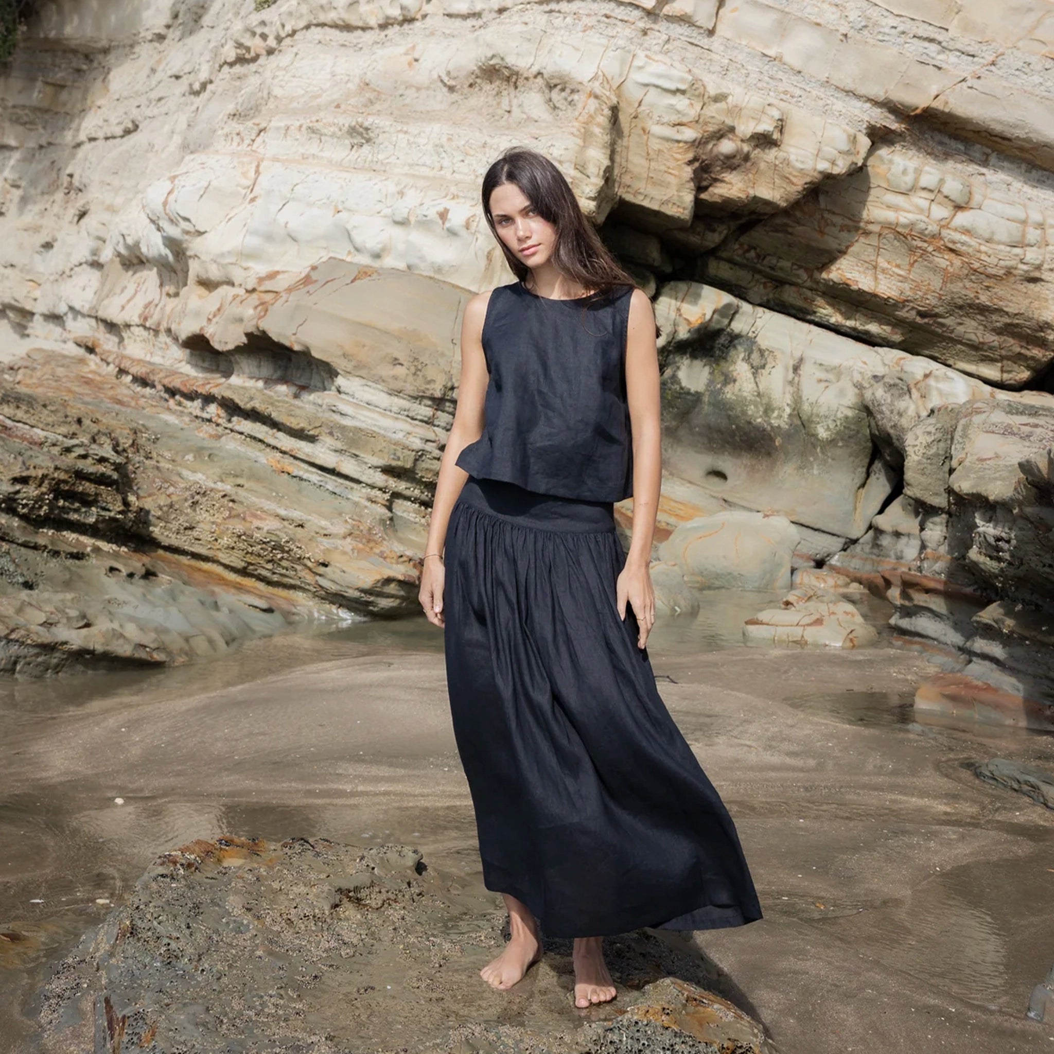 Sophie I'm Ready Linen Skirt - Black