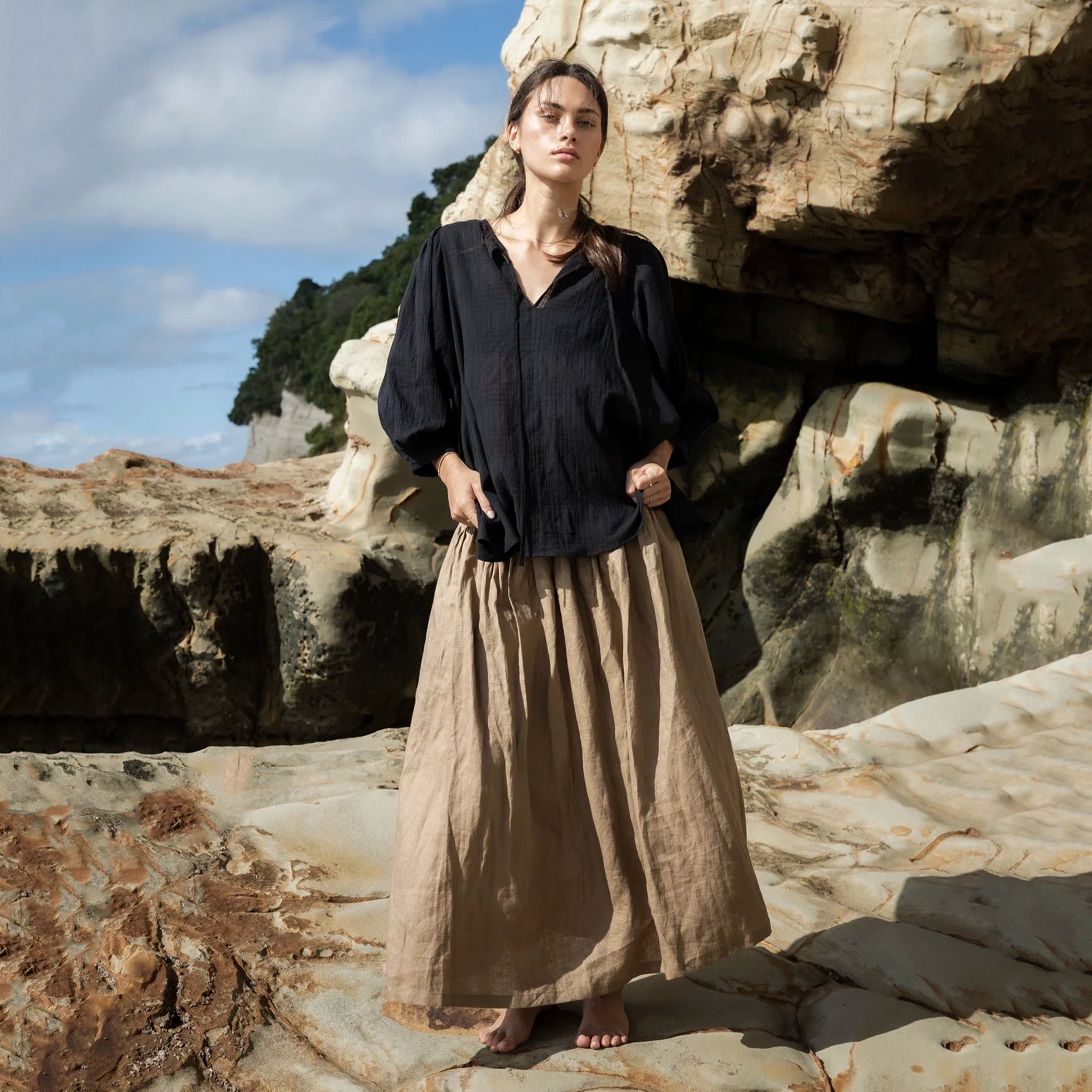 Sophie I'm Ready Linen Skirt - Hay