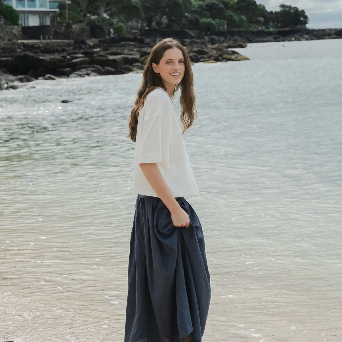 Sophie I'm Ready Linen Skirt - Ink Stripe