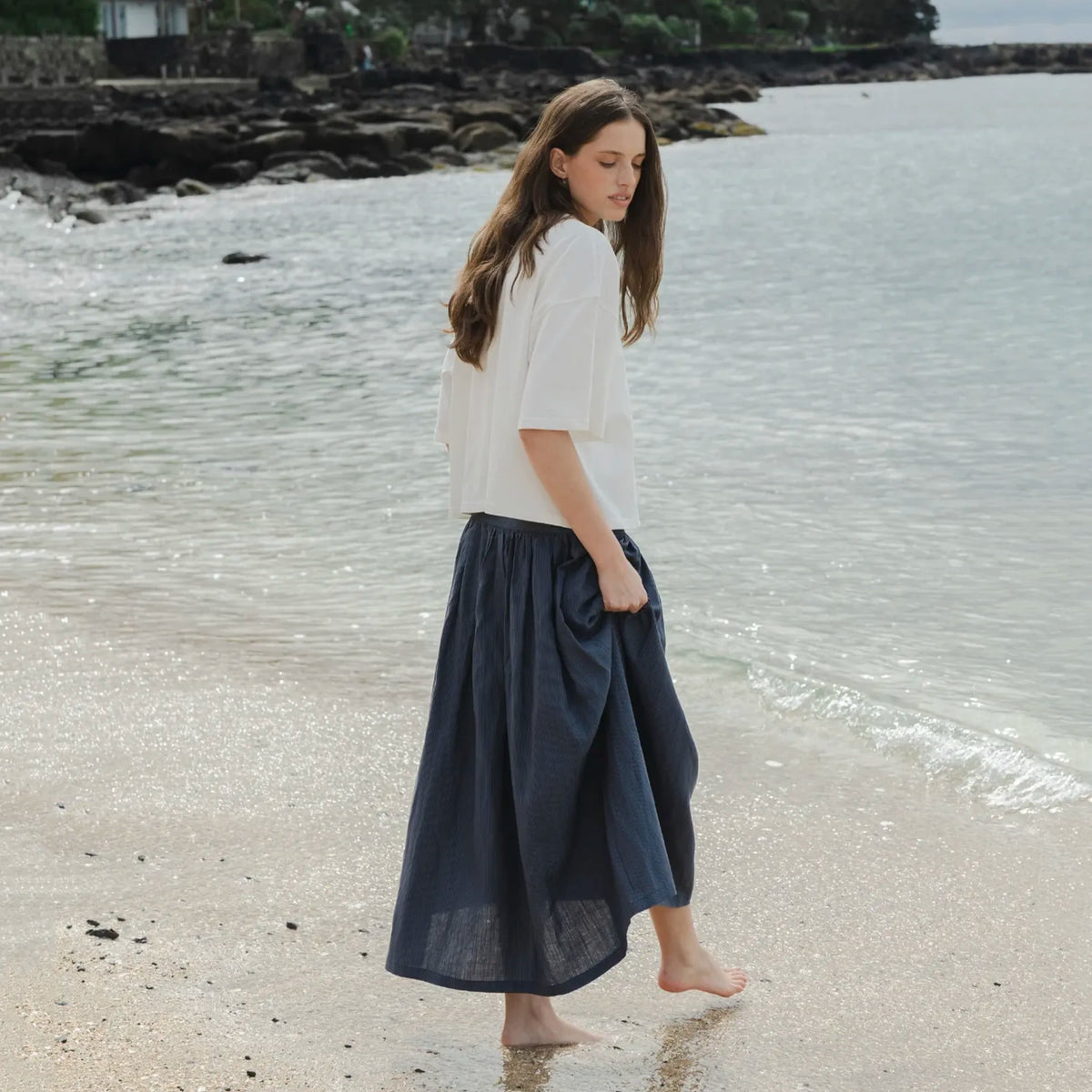Sophie I'm Ready Linen Skirt - Ink Stripe