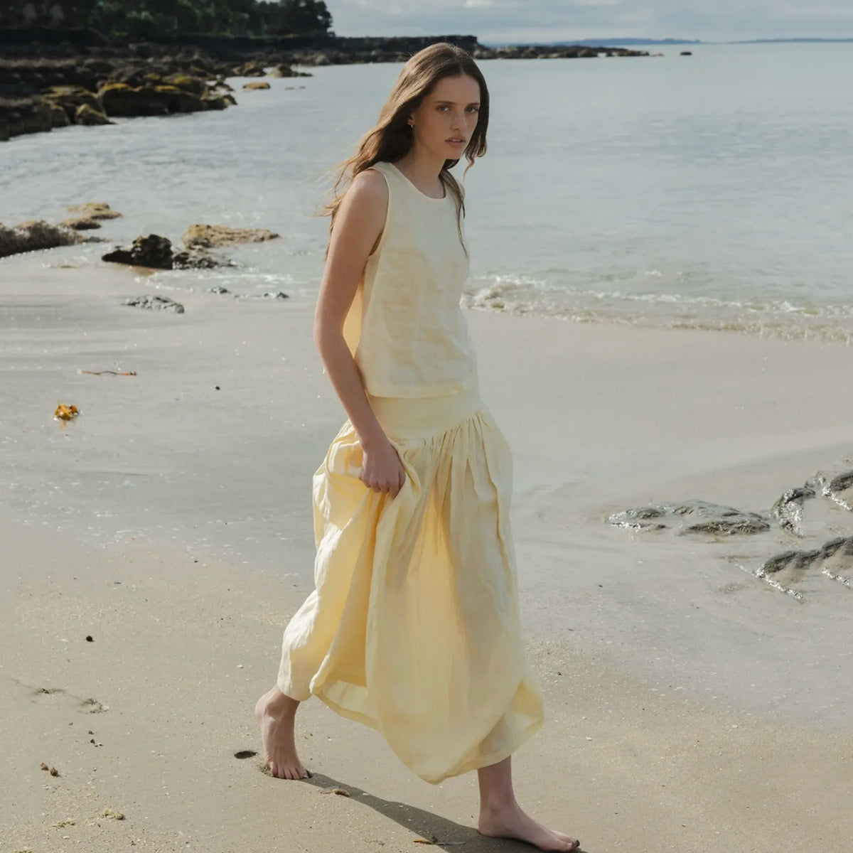 Sophie I'm Ready Linen Skirt - Lemon