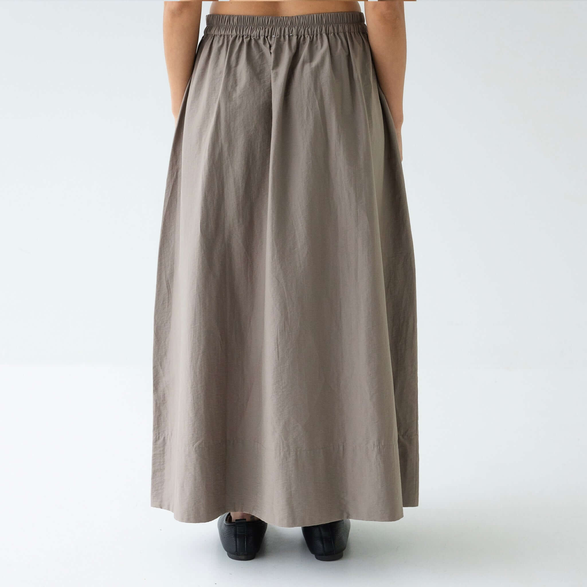 Sophie Maxi Skirt - Fog cotton-nylon maxi skirt in fog gray with relaxed drape, elastic waist, deep side pockets