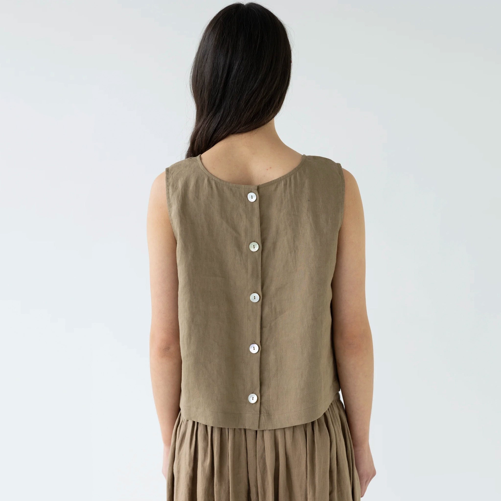 Sophie Shell Buttons Linen Top - Hay
