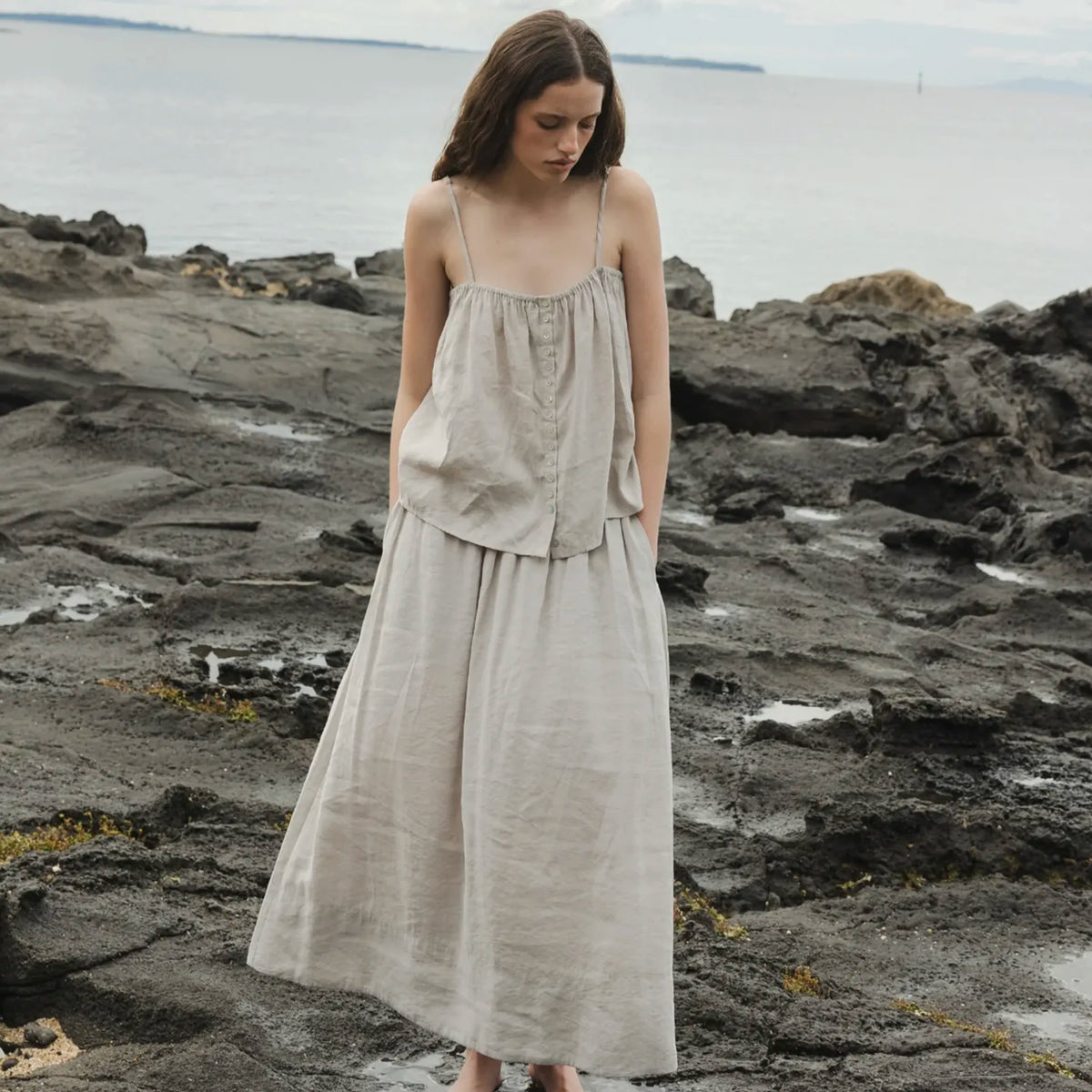 Sophie Silky Maxi Skirt - Pebble