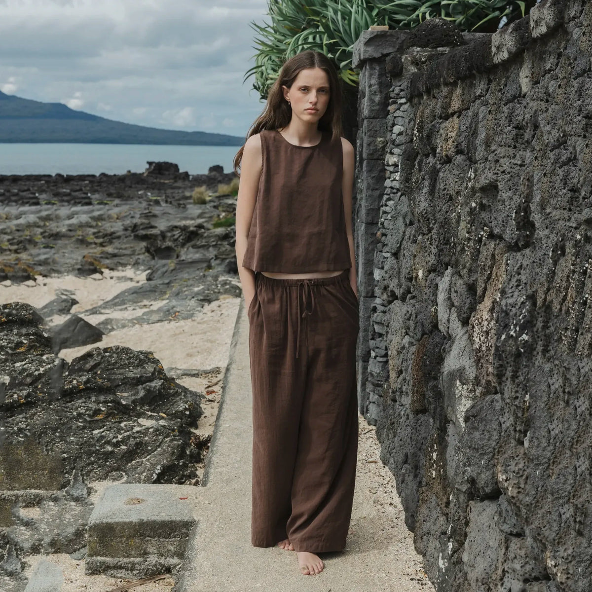 Sophie Silky Wide Leg Pants - Earth