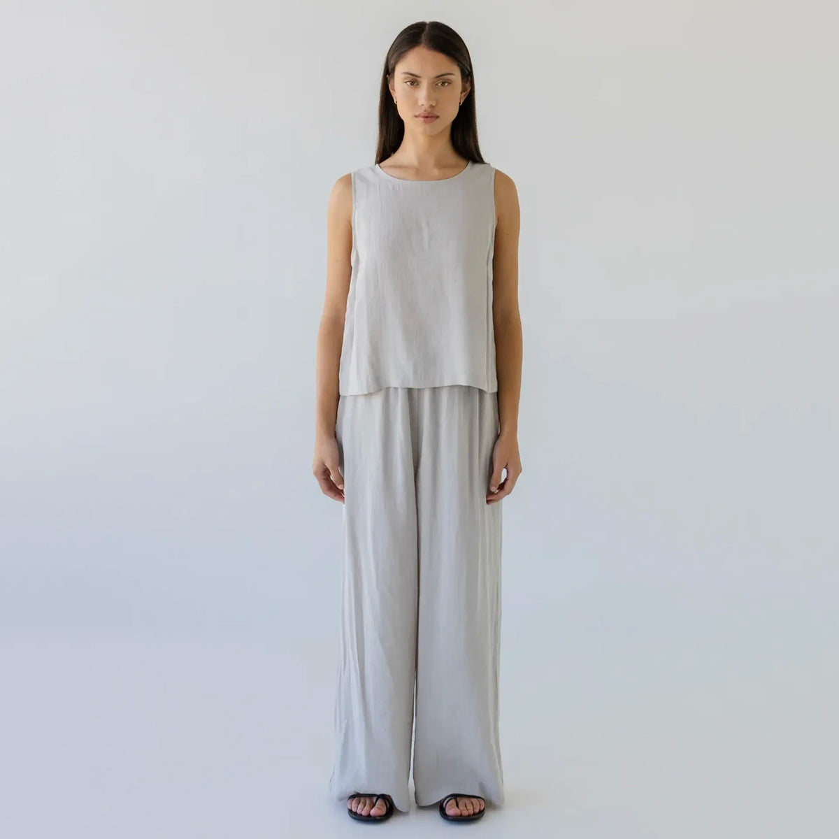 Sophie Silky Wide Leg Pants - Pebble