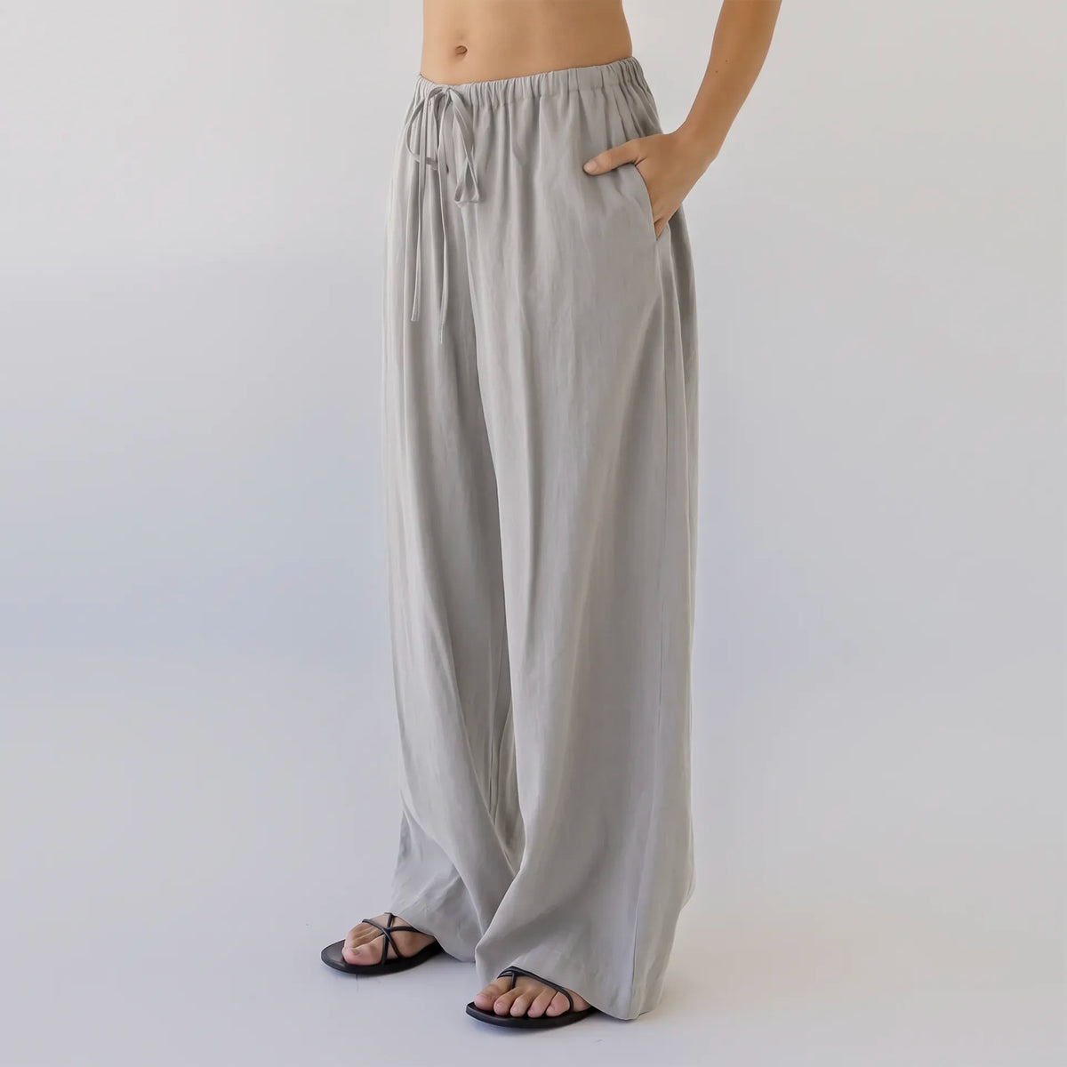 Sophie Silky Wide Leg Pants - Pebble
