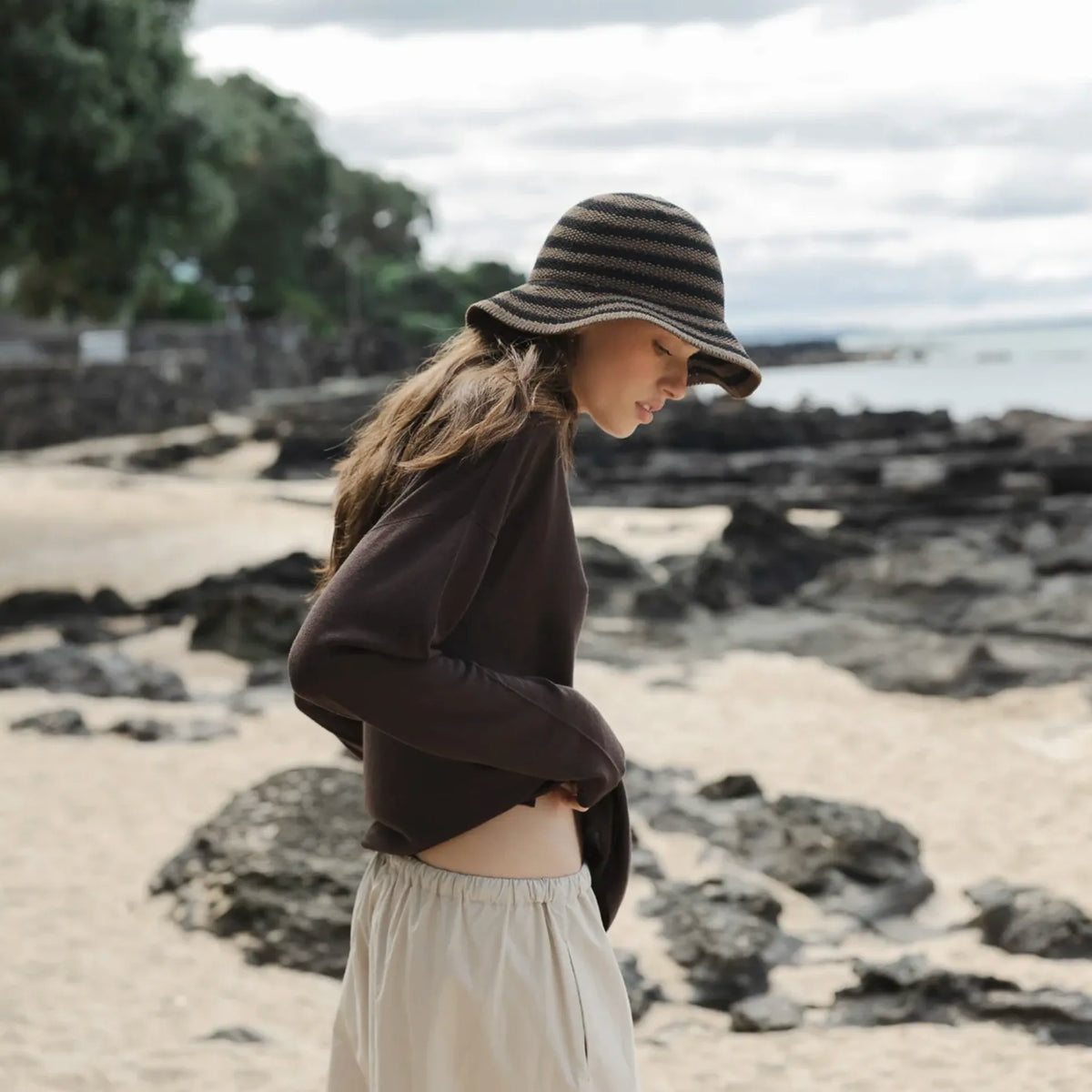 Sophie Travelling Hat - Cocoa & Black Stripes