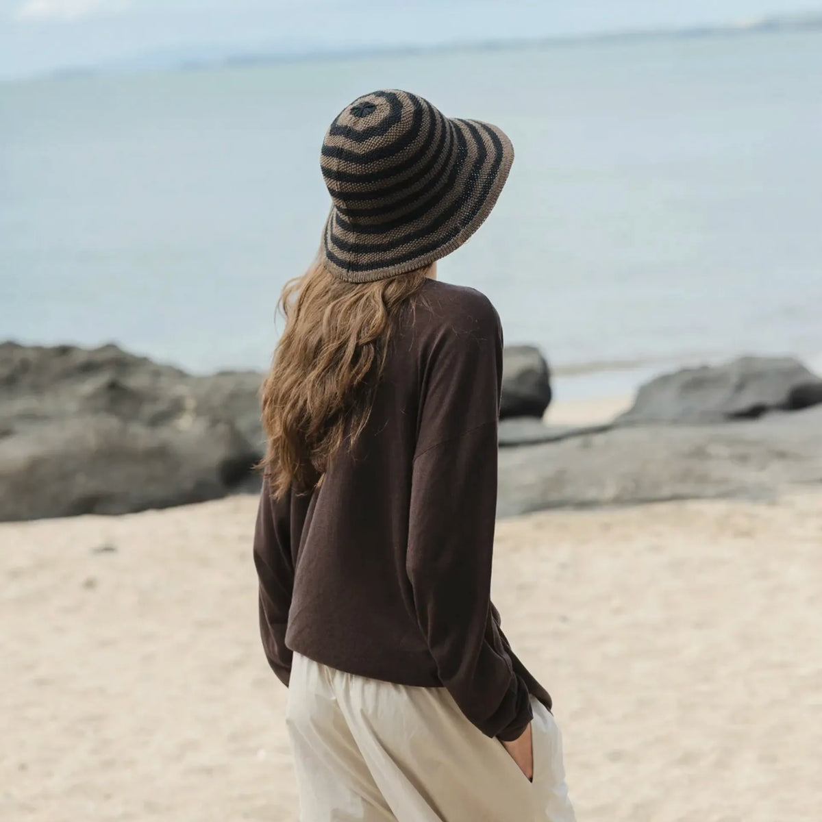 Sophie Travelling Hat - Cocoa & Black Stripes