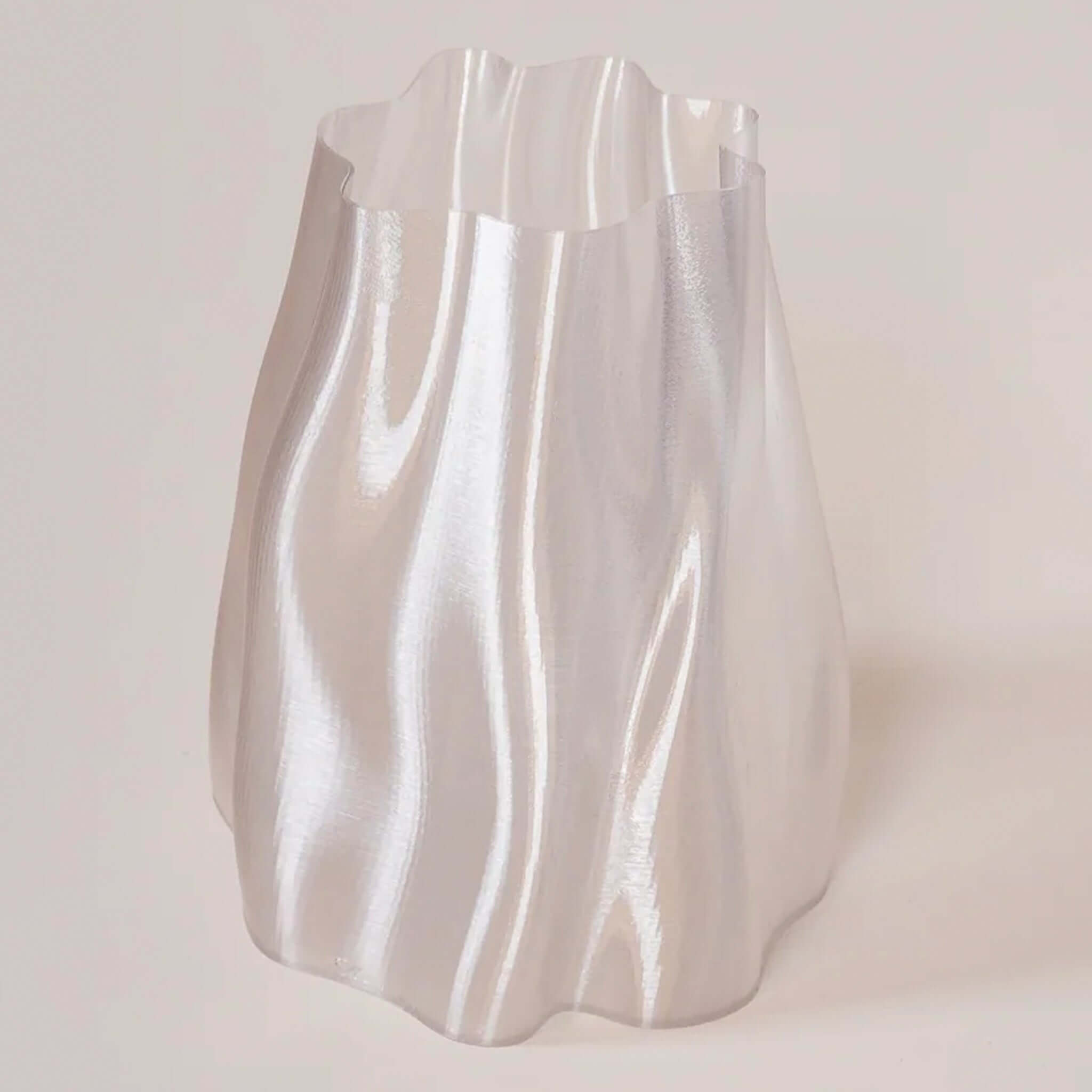 Alt Tag: Special Studio Lulu Bin iridescent sculptural storage bin planter or waste bin in pearl finish, curvy modern decor
