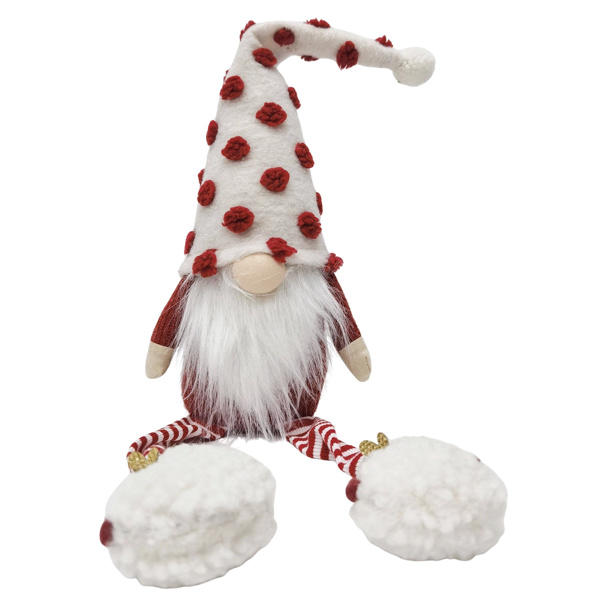 Decorative gnome with red flower hat on a white background