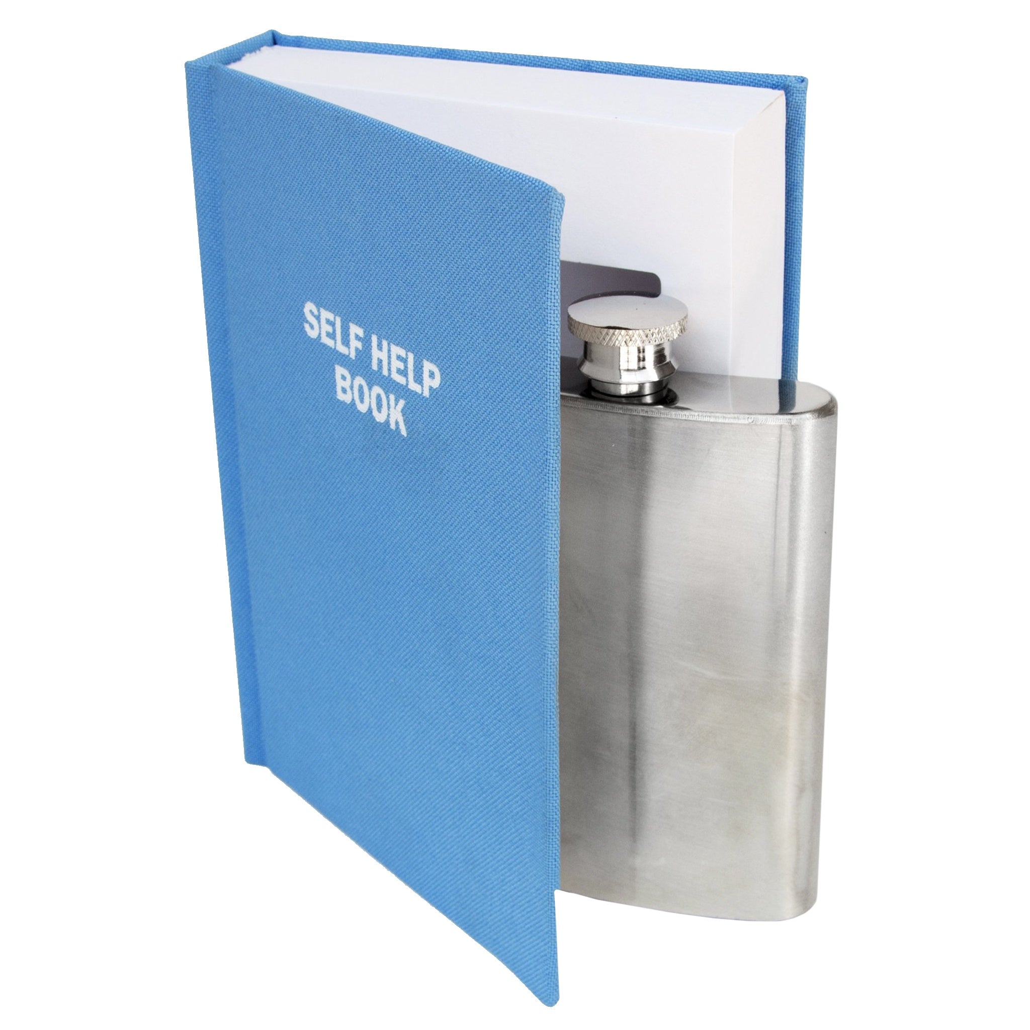 A hip flask in a self help book.